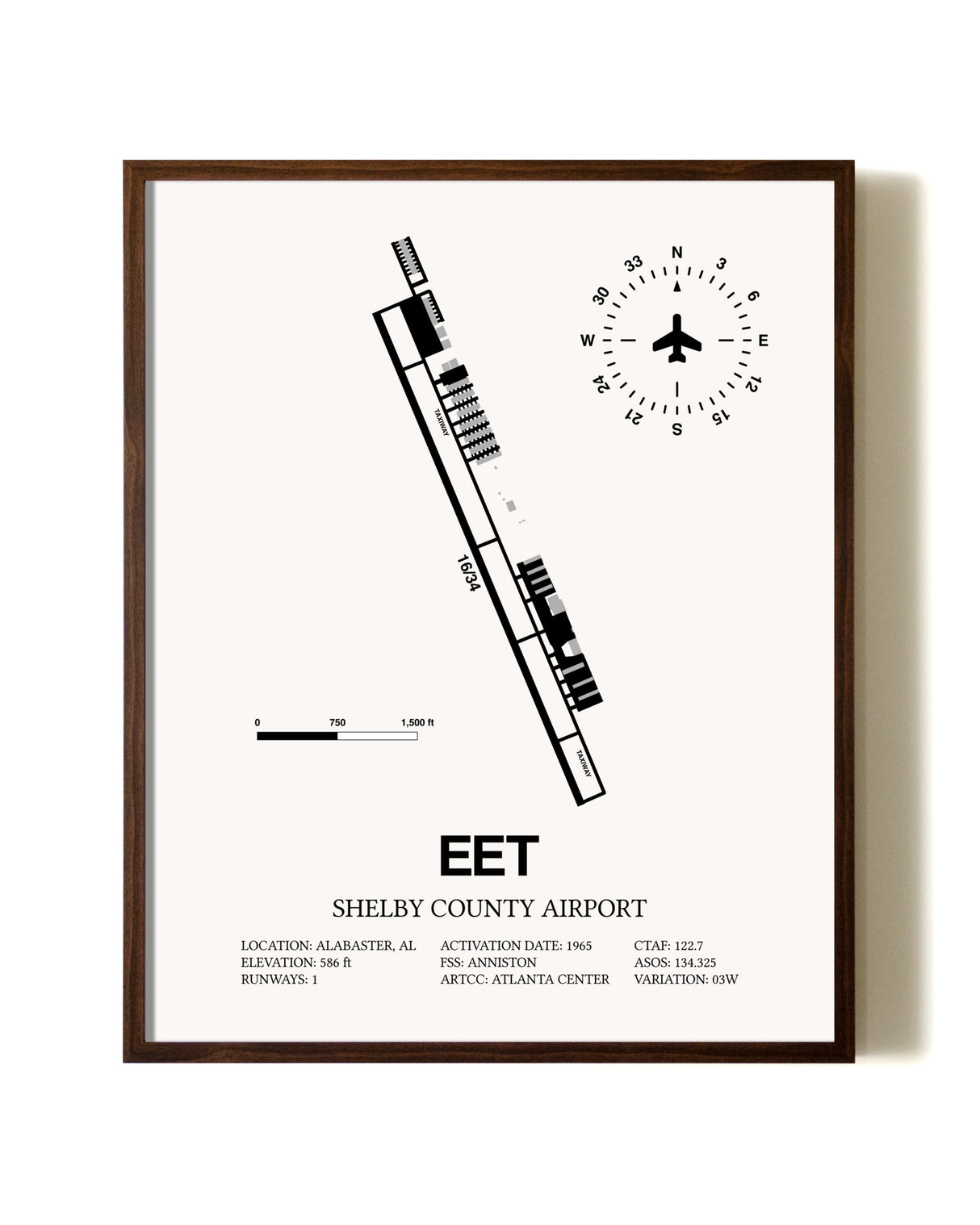 Shelby County Airport aviation print in walnut frame