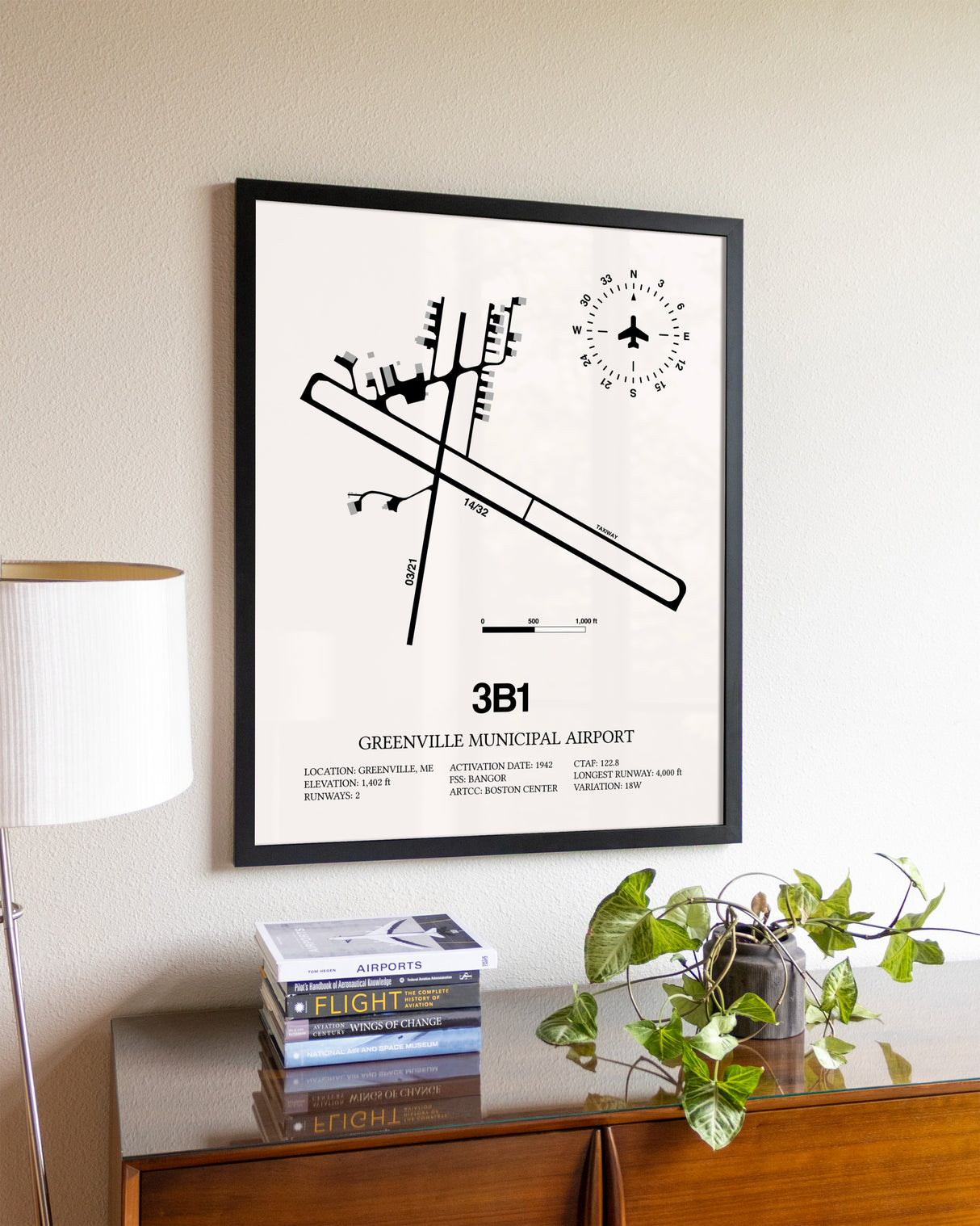 Greenville Municipal Airport aviation wall décor in black wood frame