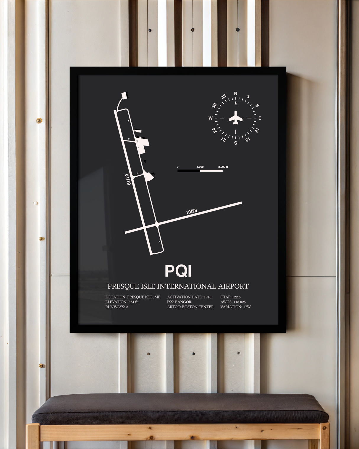 Frame color options for Presque Isle International Airport Wall Art