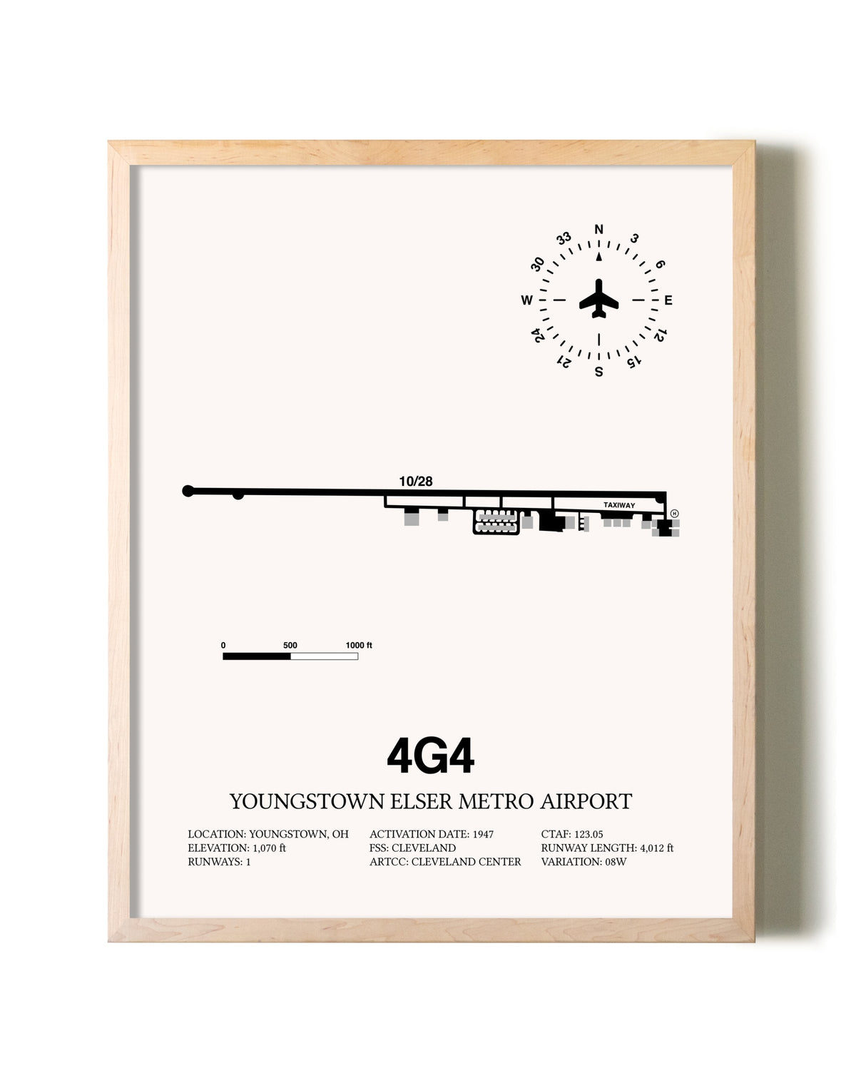 Youngstown Elser Metro Airport framed wall art in white frame
