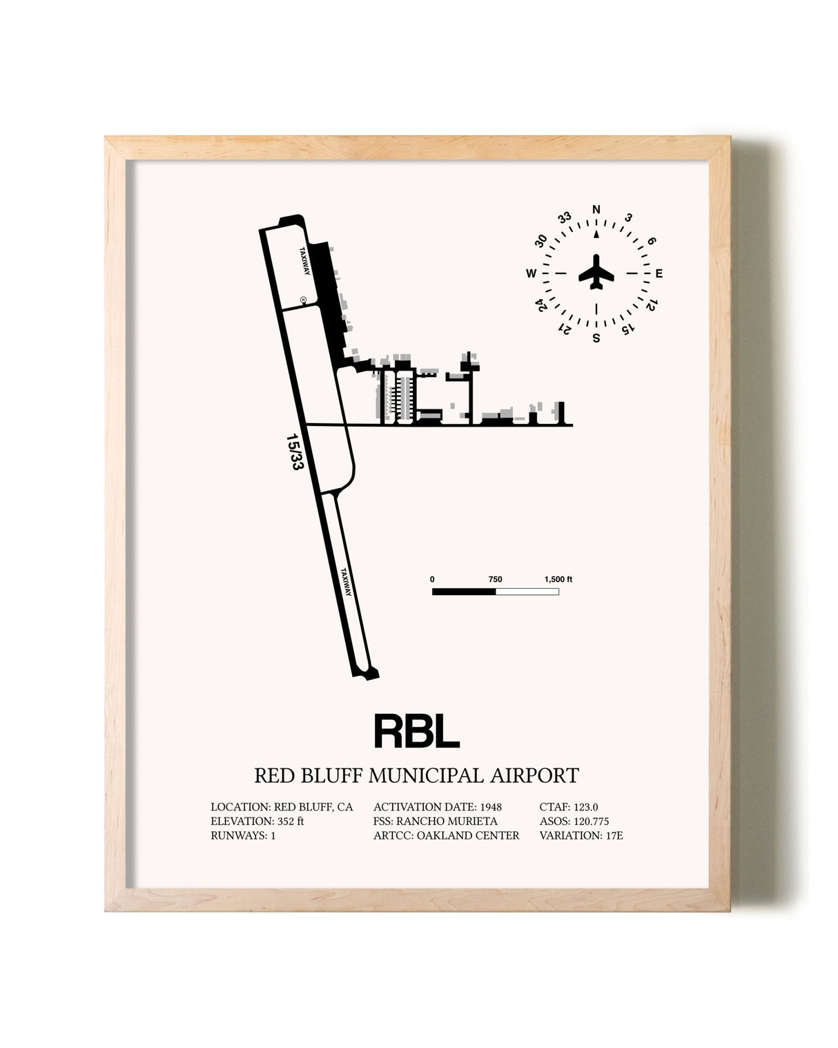Red Bluff Municipal Airport framed wall art in white frame
