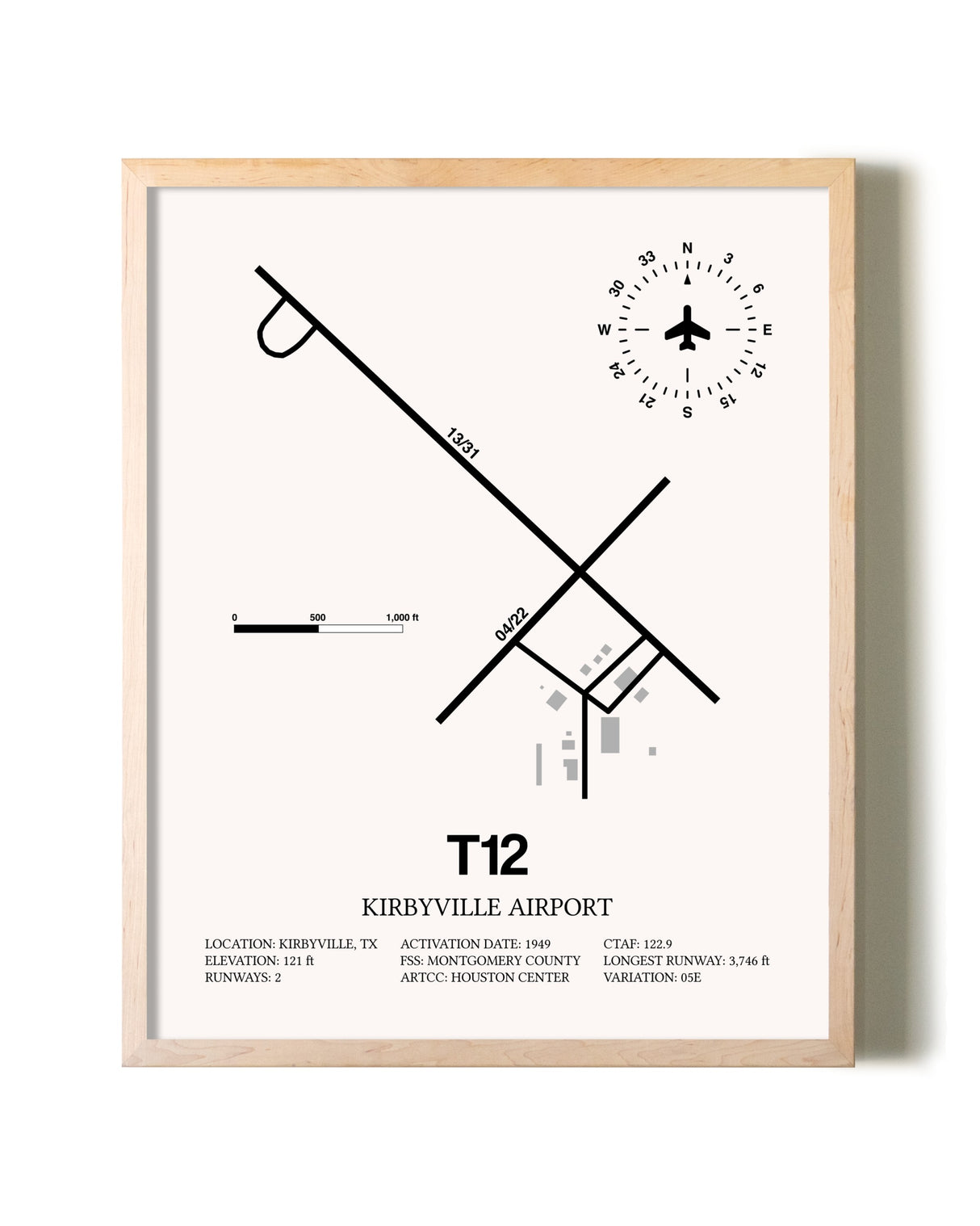 Kirbyville Airport framed wall art in white frame