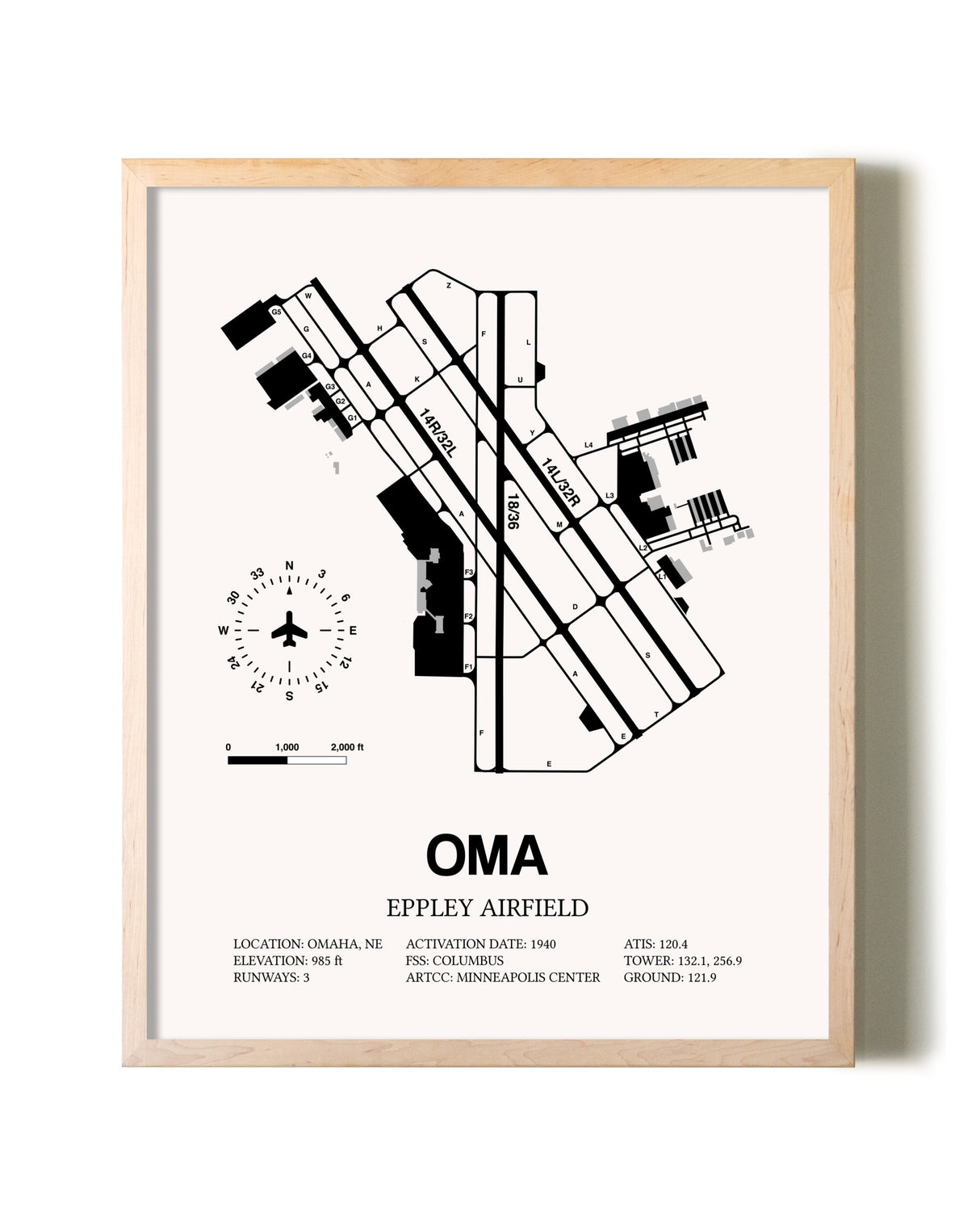 Eppley Airfield framed wall art in white frame