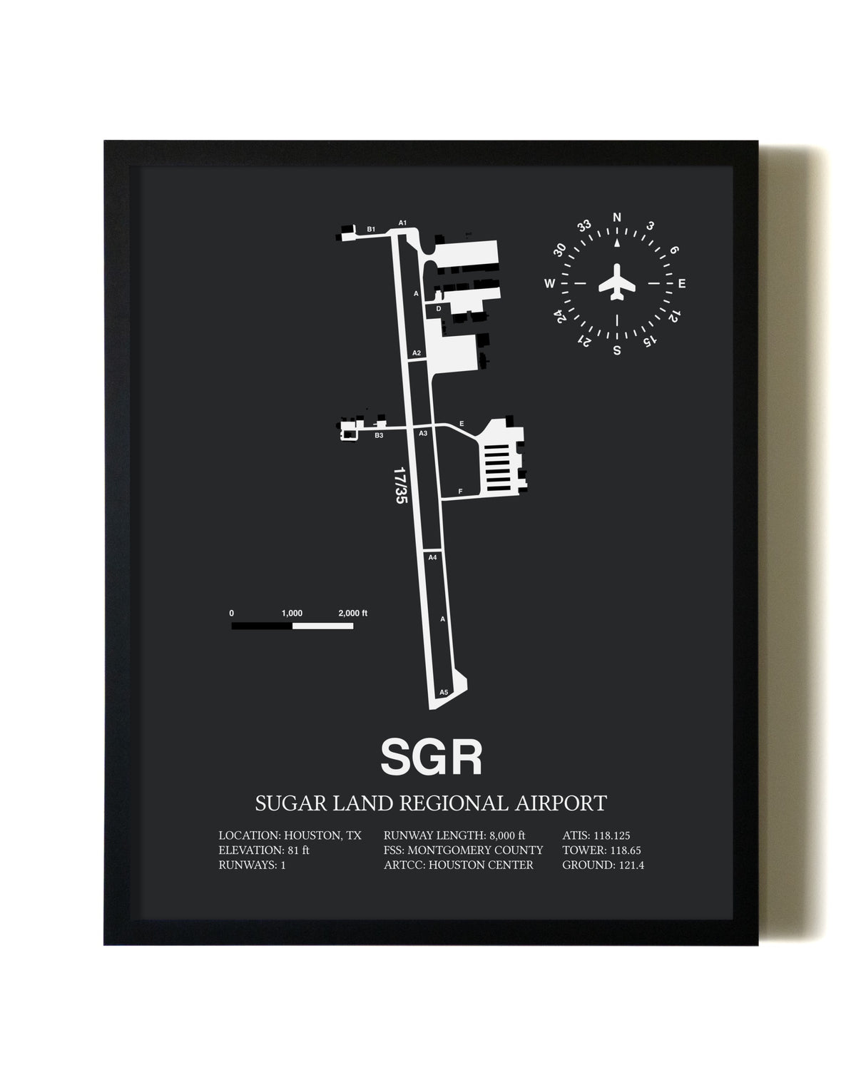 Unframed Sugar Land Regional Airport map print poster