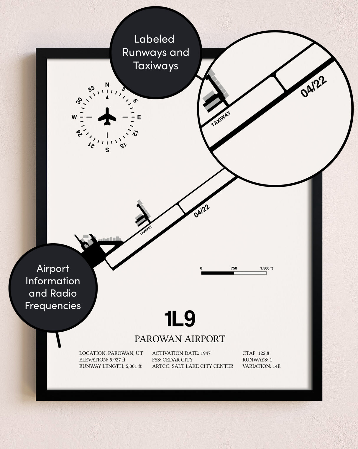 Framed Parowan Airport layout wall art poster