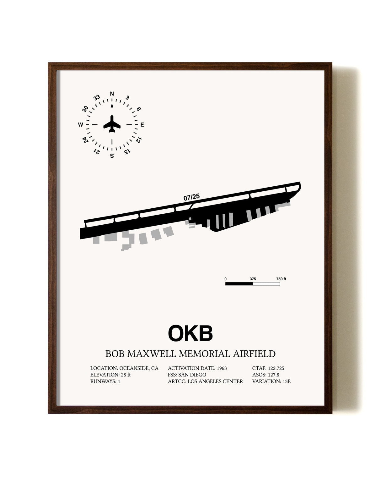 Bob Maxwell Memorial Airfield aviation print in walnut frame