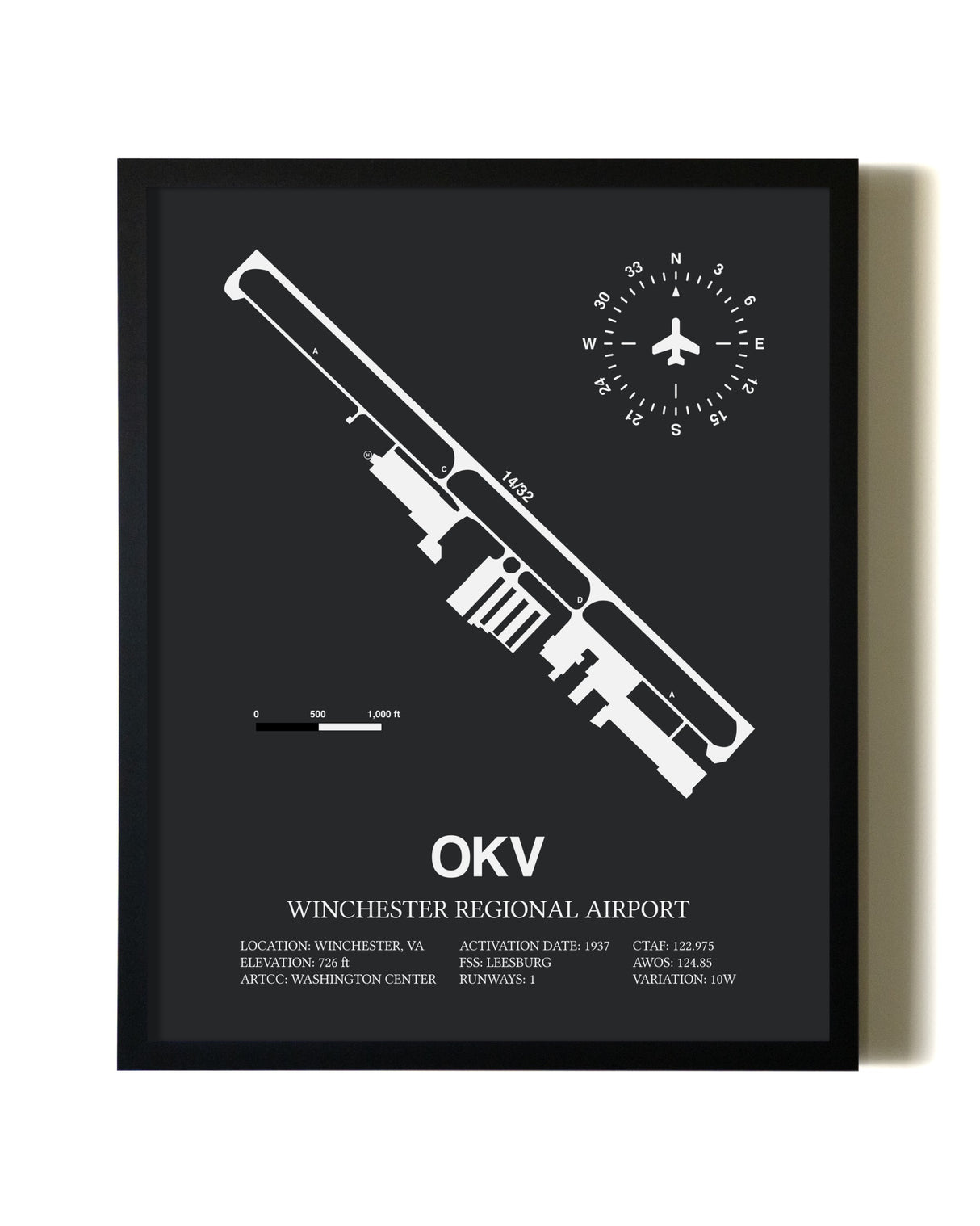 Unframed Winchester Regional Airport map print poster