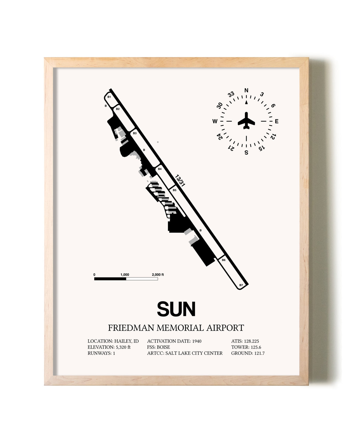 Friedman Memorial Airport framed wall art in white frame