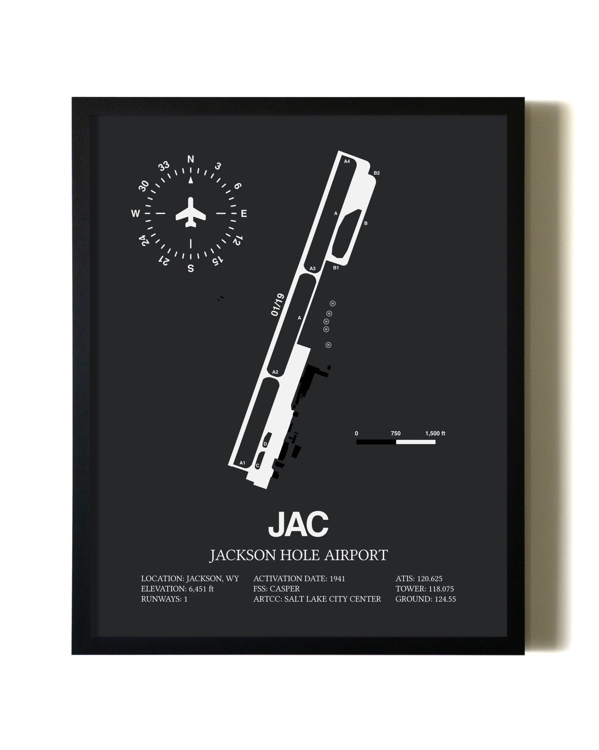 Unframed Jackson Hole Airport map print poster
