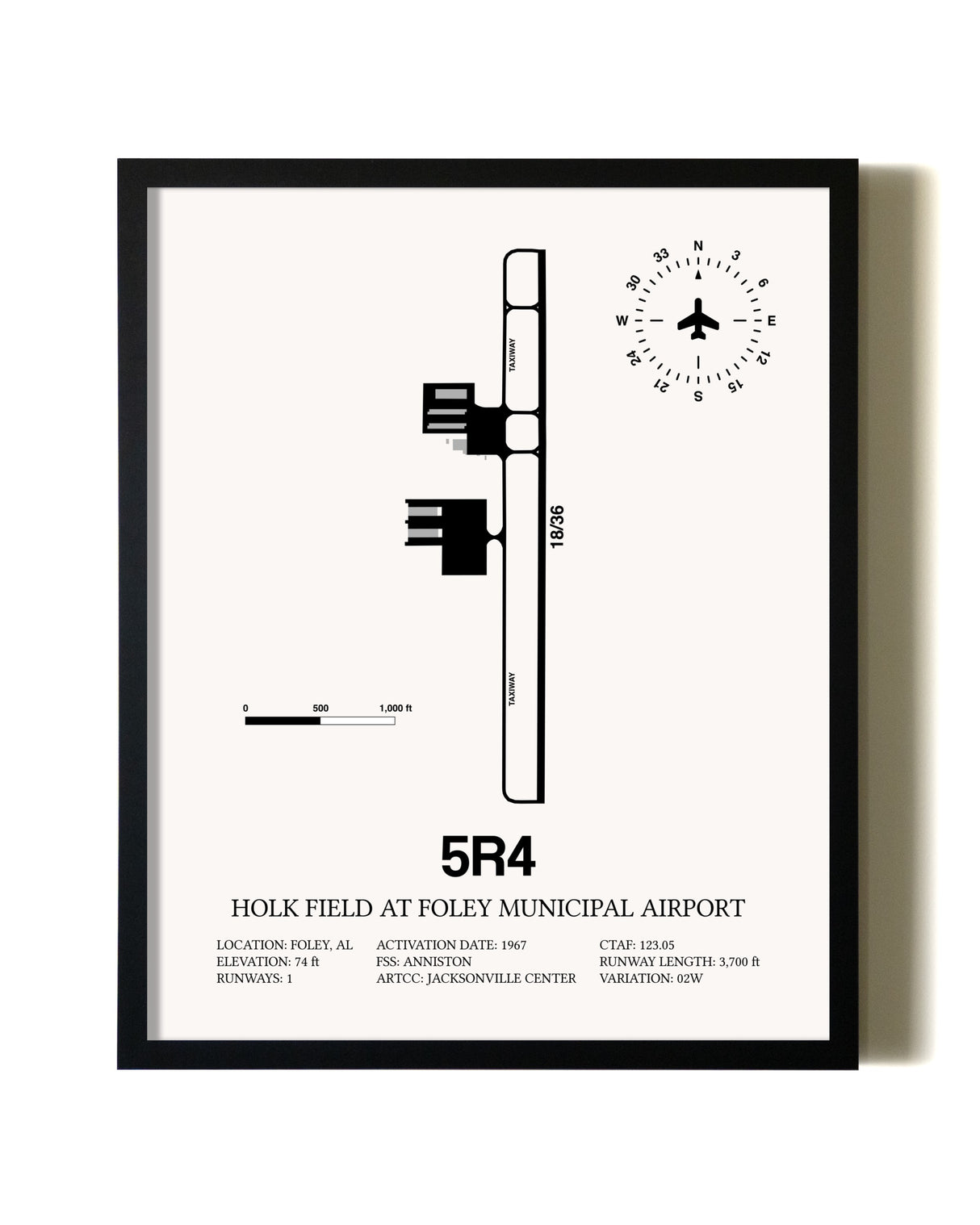 Framed Holk Field at Foley Municipal Airport wall art poster in black frame