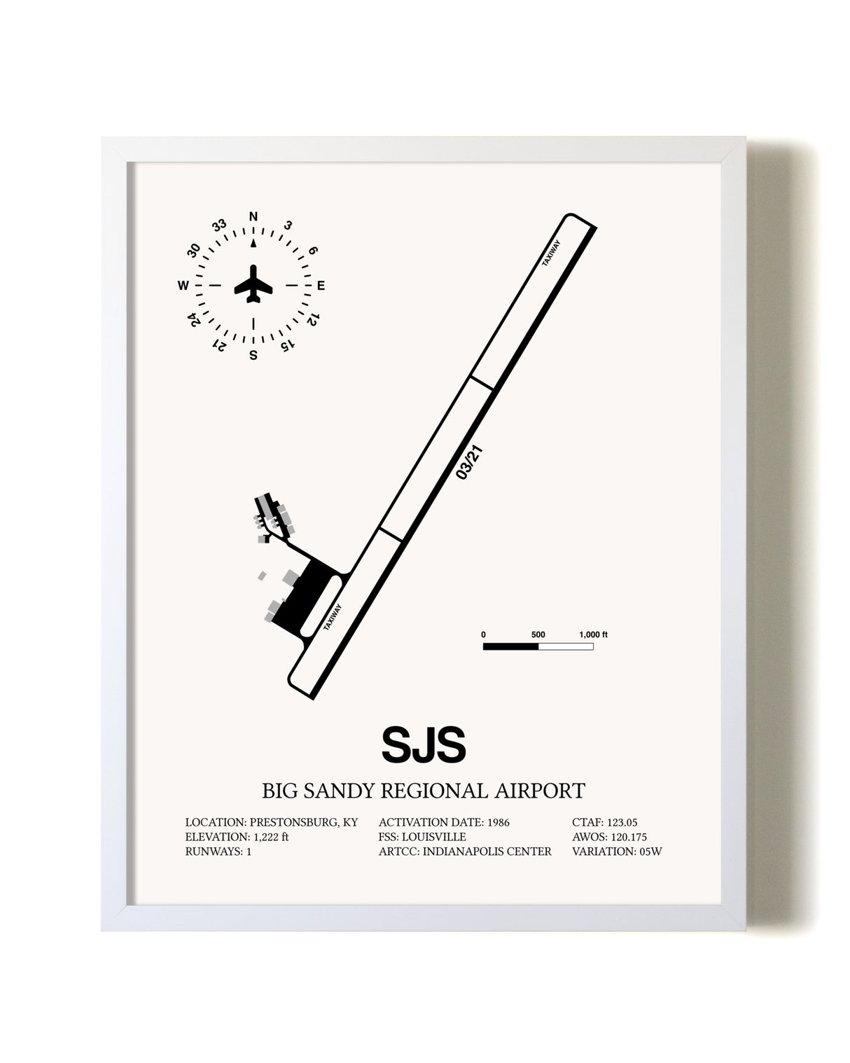 Big Sandy Regional Airport airport map poster in oak frame
