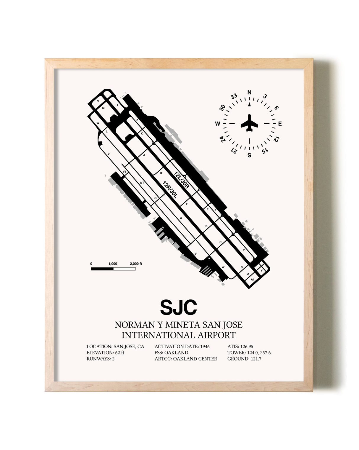 San Jose Mineta International Airport framed wall art in white frame