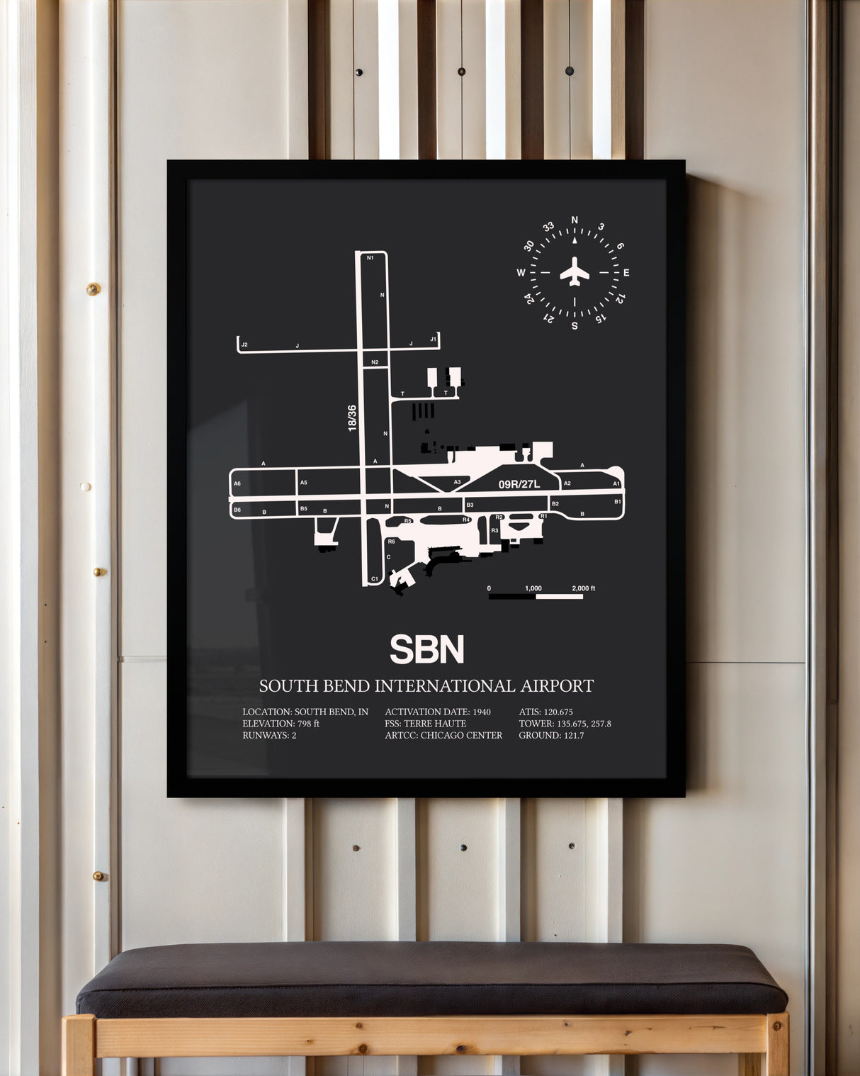 Frame color options for South Bend International Airport Wall Art