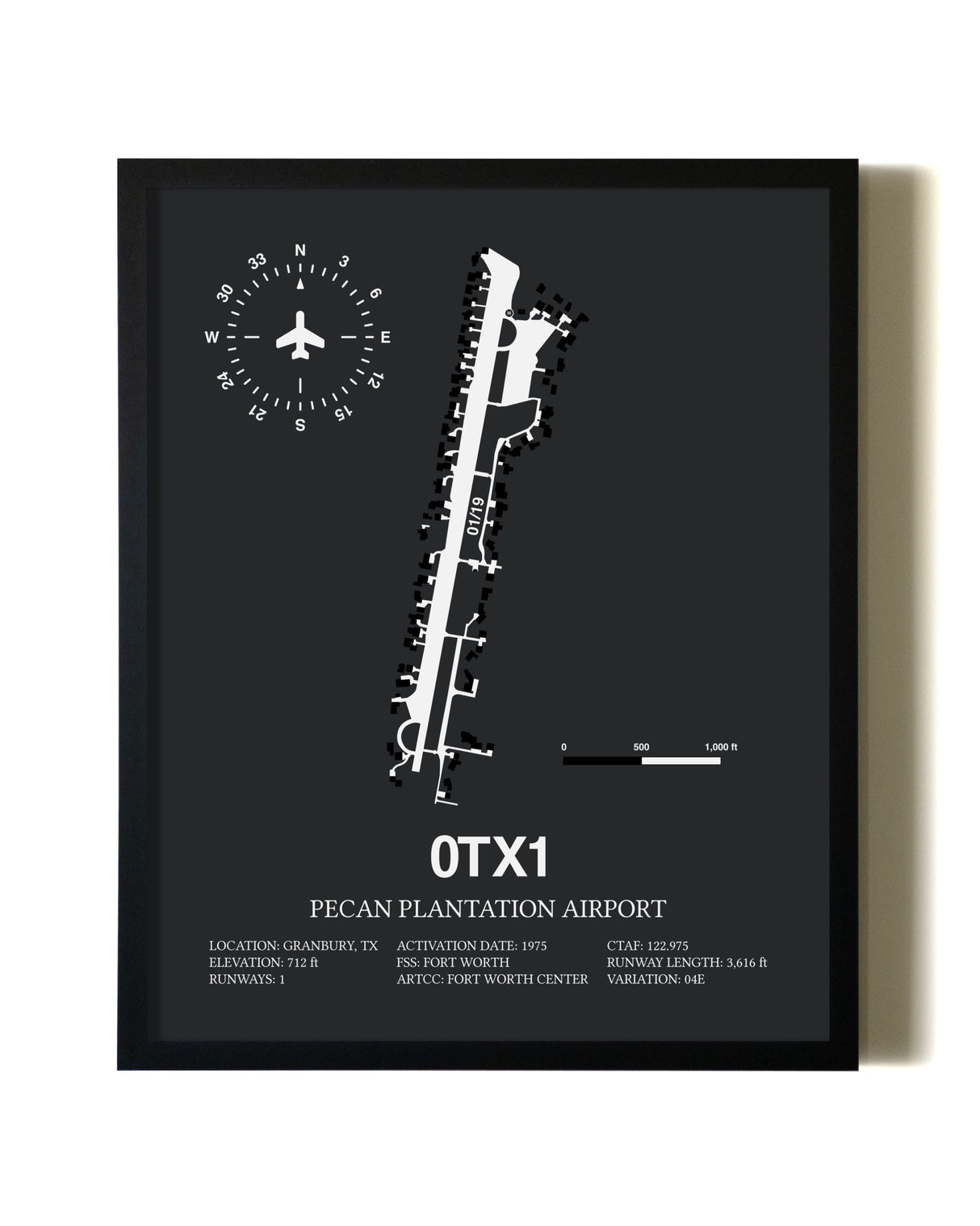 Unframed Pecan Plantation Airport map print poster