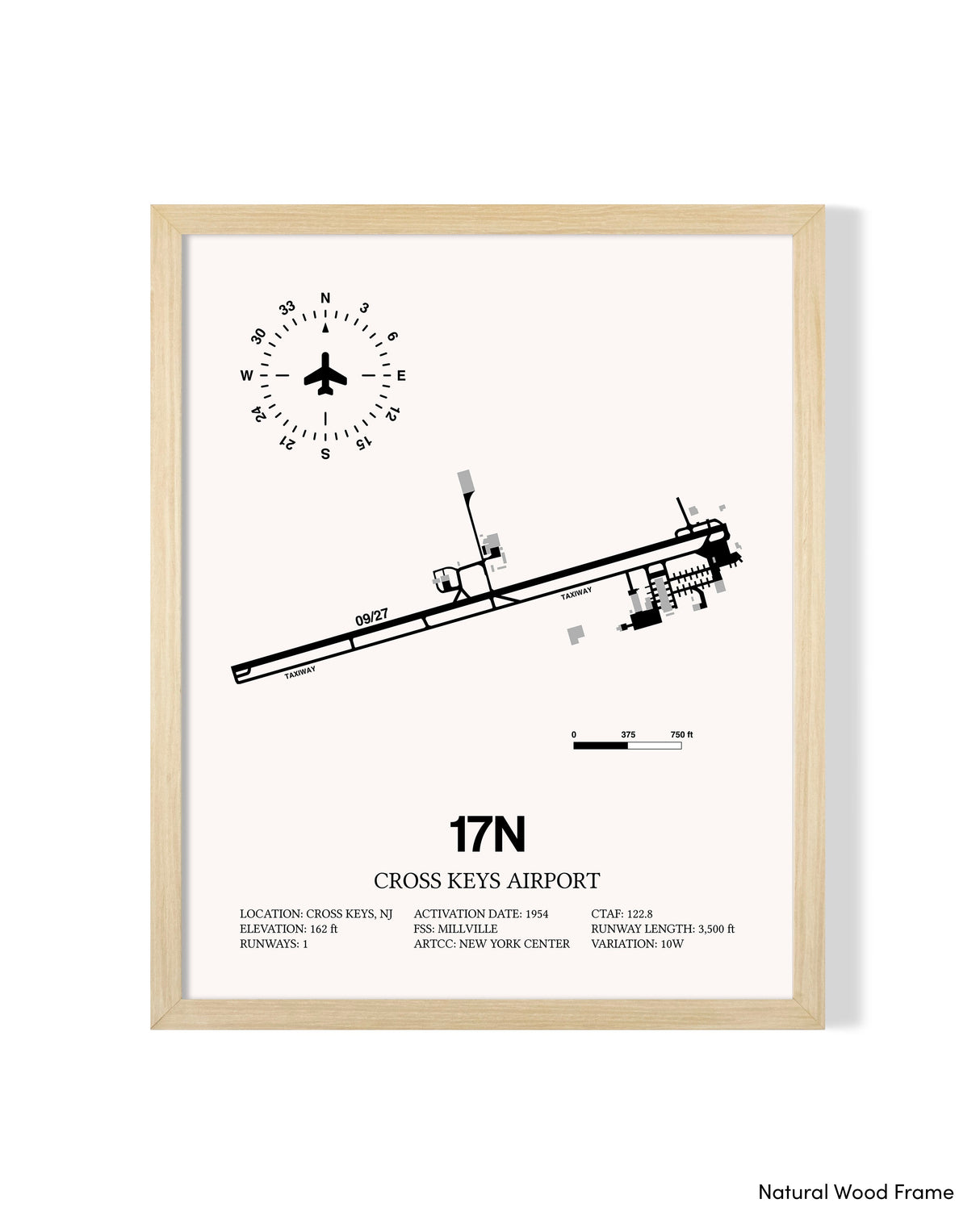Detailed Airport Map of Cross Keys Airport (17N) in White with a Natural Frame