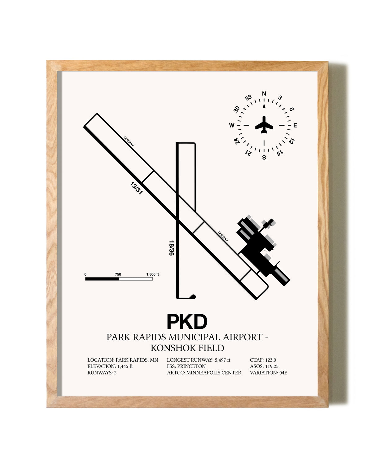 Park Rapids Municipal Airport-Konshok Field framed print in natural wood frame