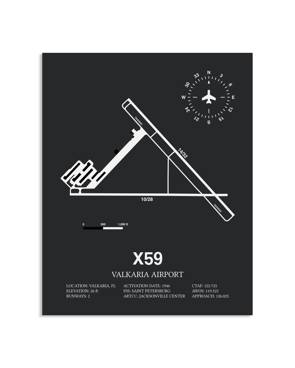 Gray Framed Valkaria Airport layout wall art poster