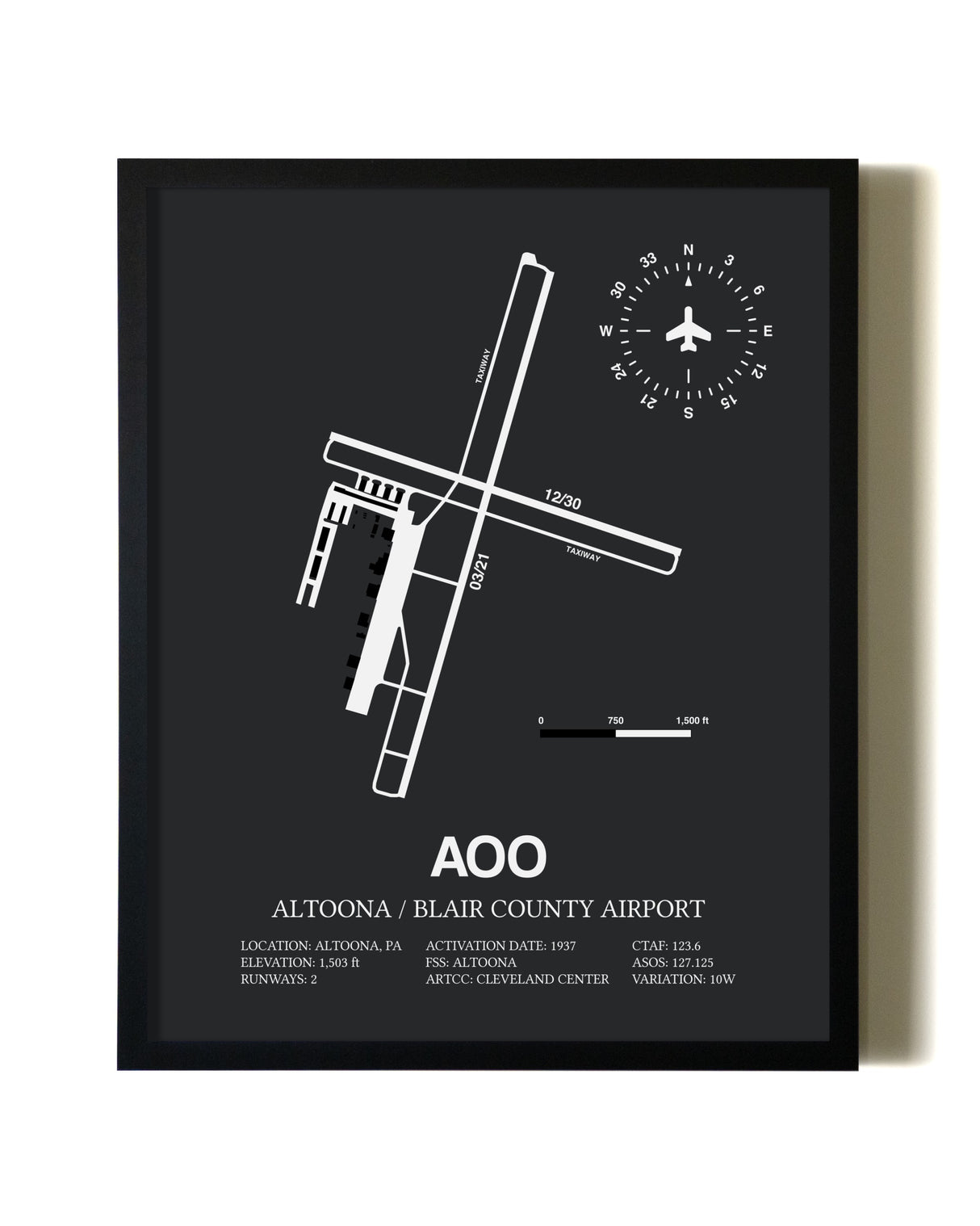 Unframed Altoona / Blair County Airport map print poster