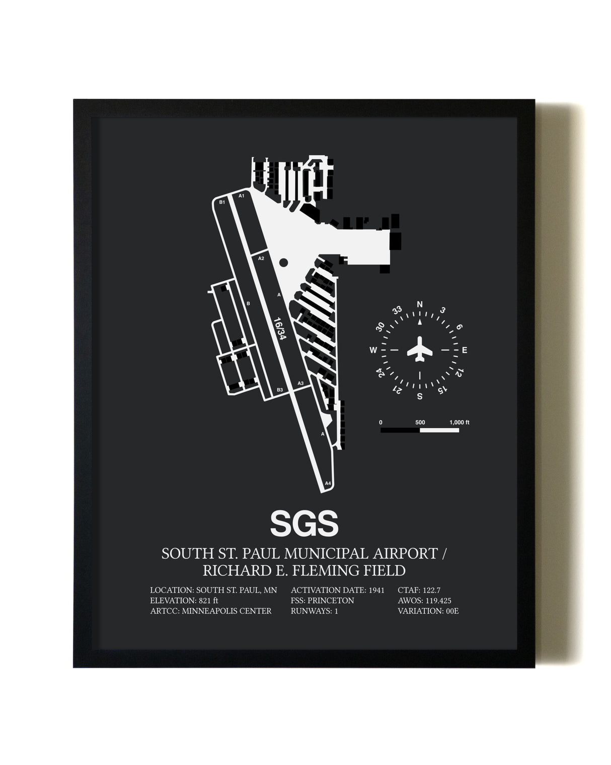 Unframed South St. Paul Municipal Airport / Richard E. Fleming Field map print poster