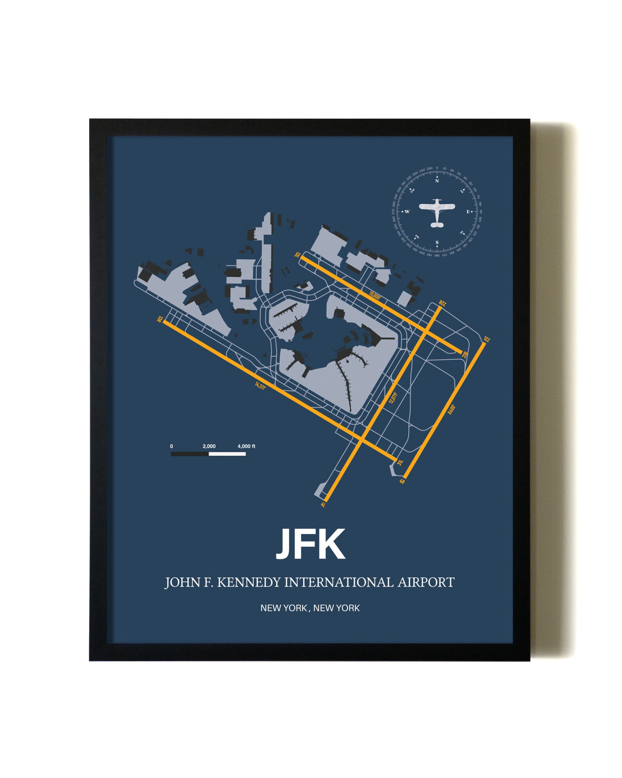 Framed John F. Kennedy International Airport wall art poster in black frame