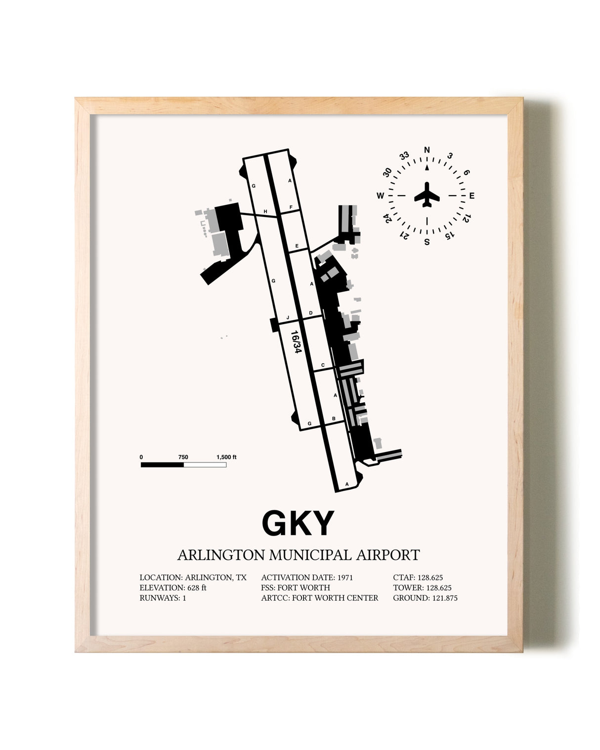 Arlington Municipal Airport framed wall art in white frame