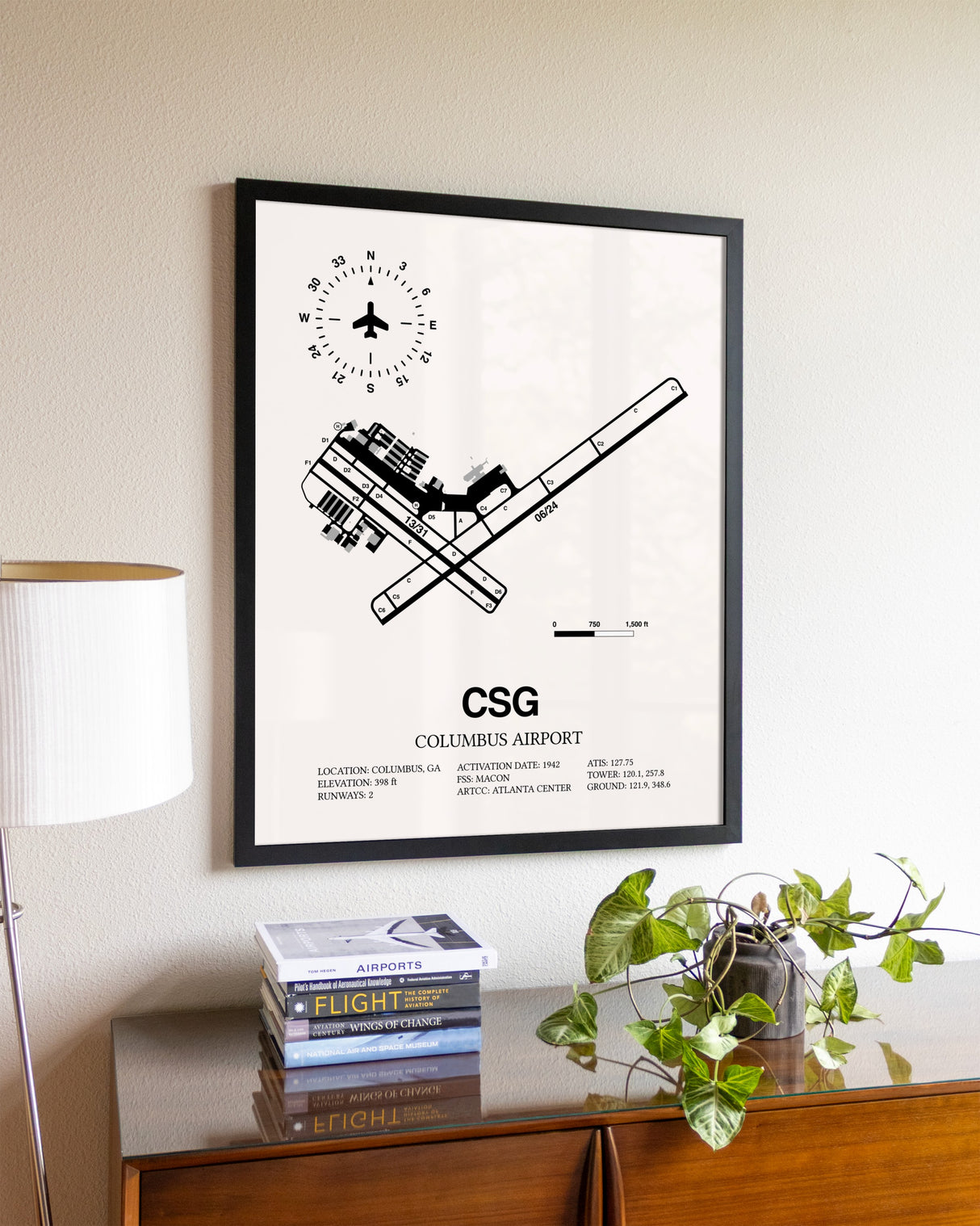 Columbus Airport aviation wall décor in black wood frame