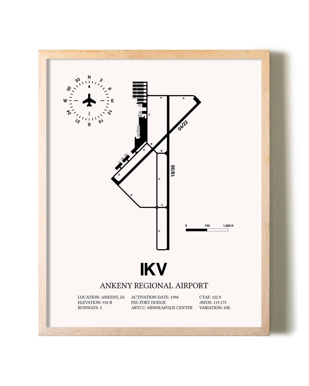 Ankeny Regional Airport framed wall art in white frame