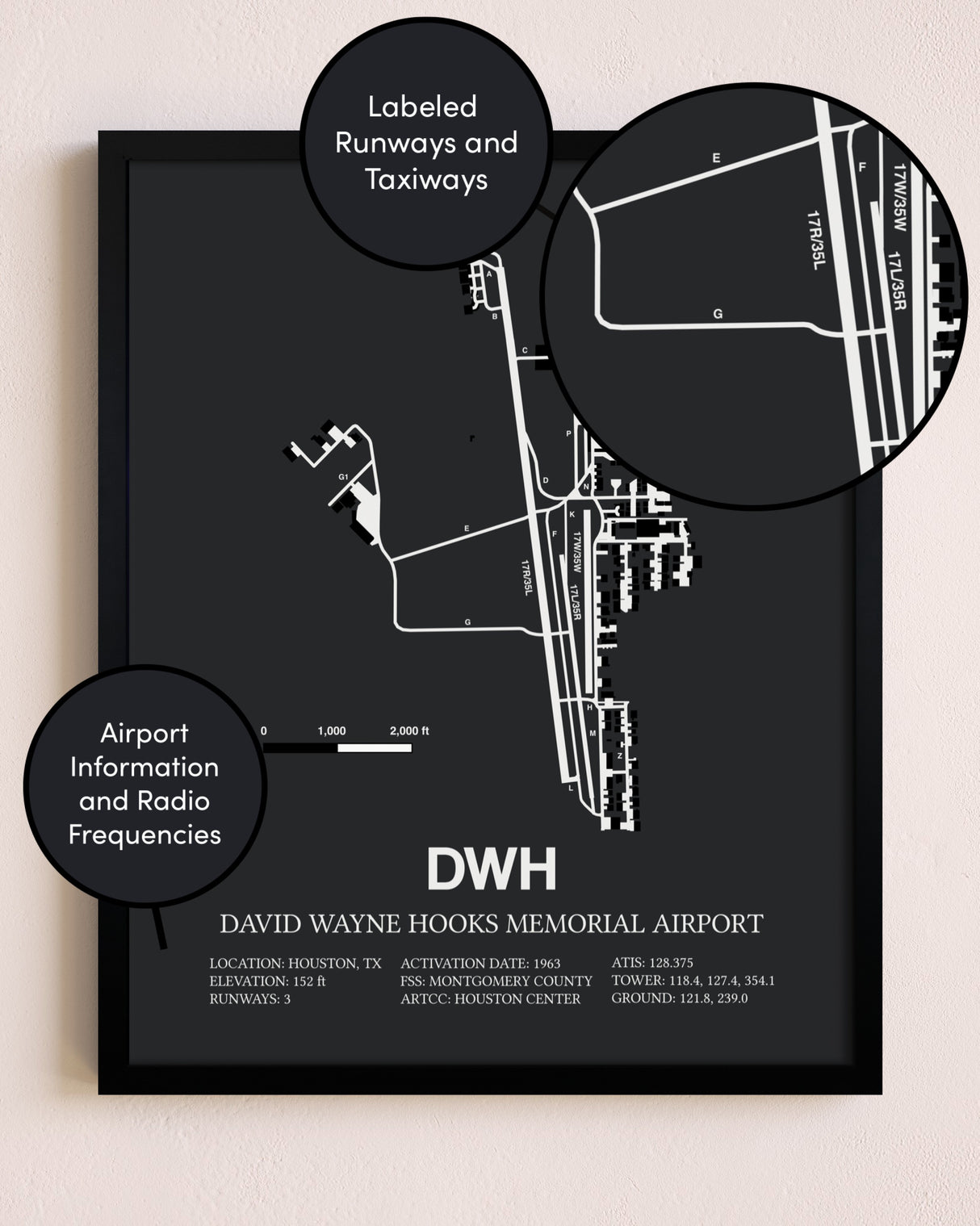 David Wayne Hooks Memorial Airport poster size comparison chart