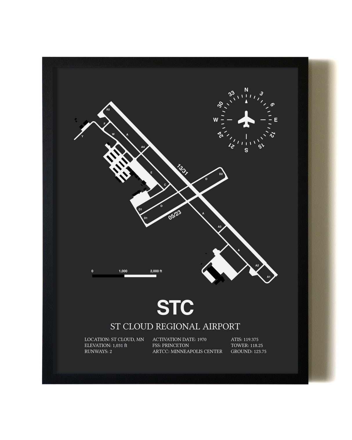Unframed St. Cloud Regional Airport map print poster