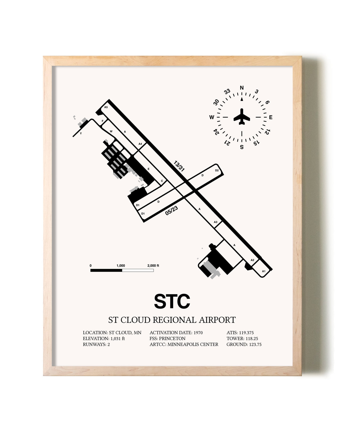 St. Cloud Regional Airport framed wall art in white frame