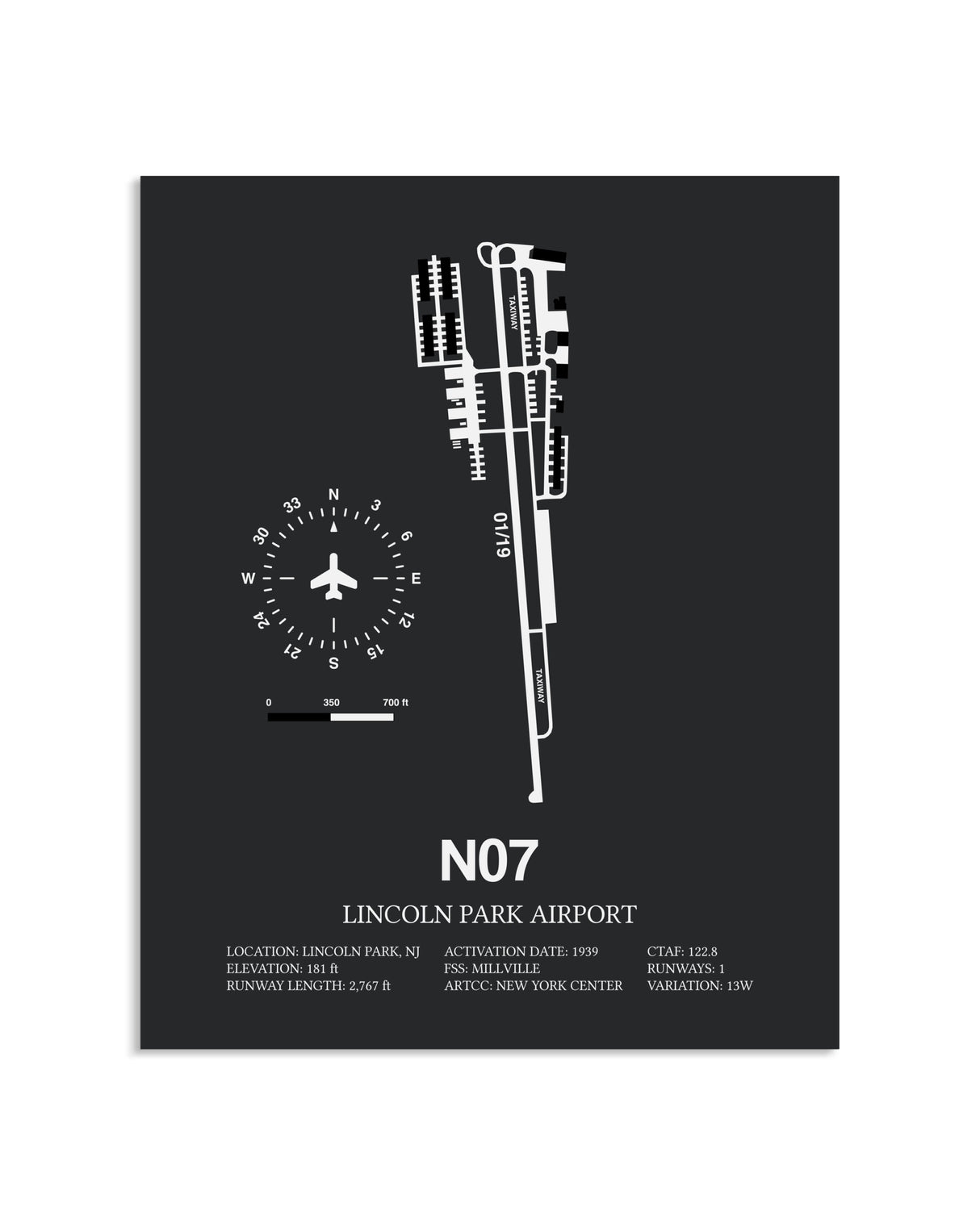 Gray Framed Lincoln Park Airport layout wall art poster