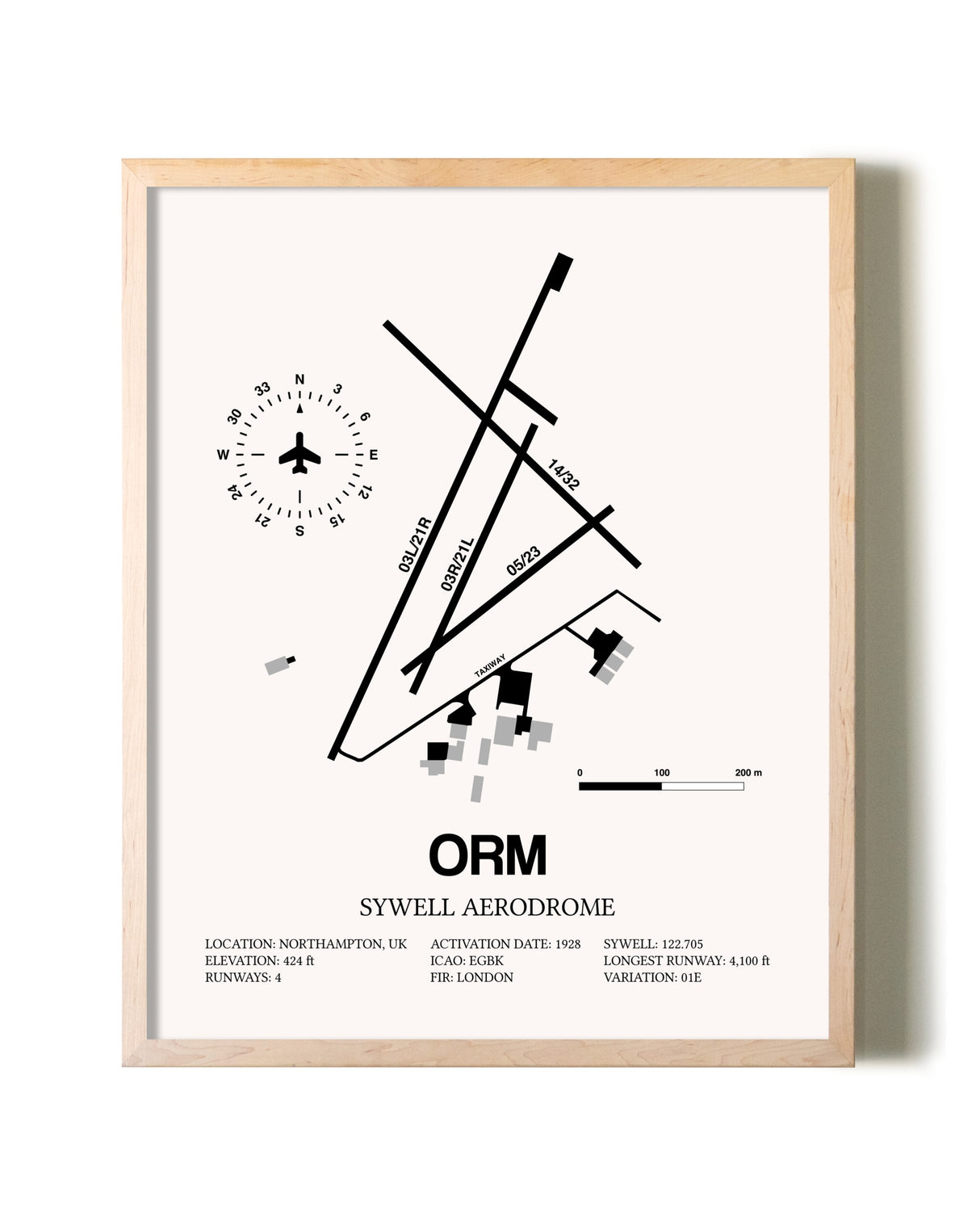 Sywell Aerodrome framed wall art in white frame