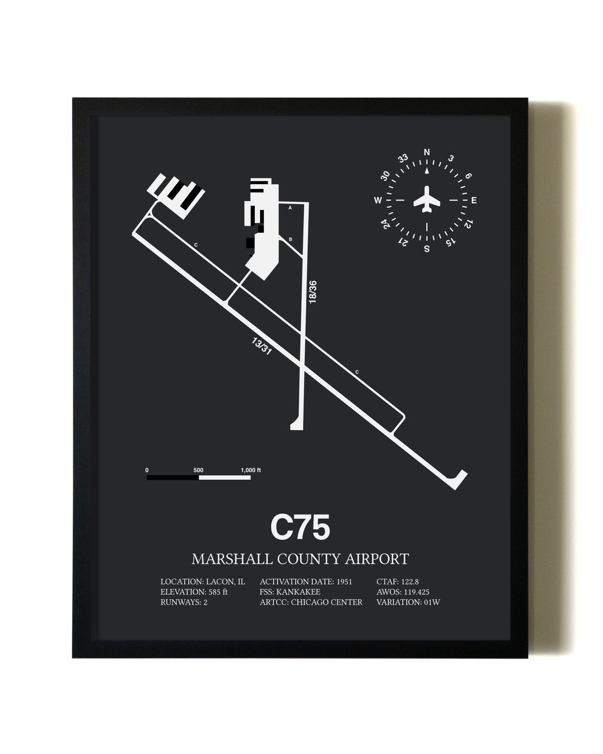 Unframed Marshall County Airport map print poster
