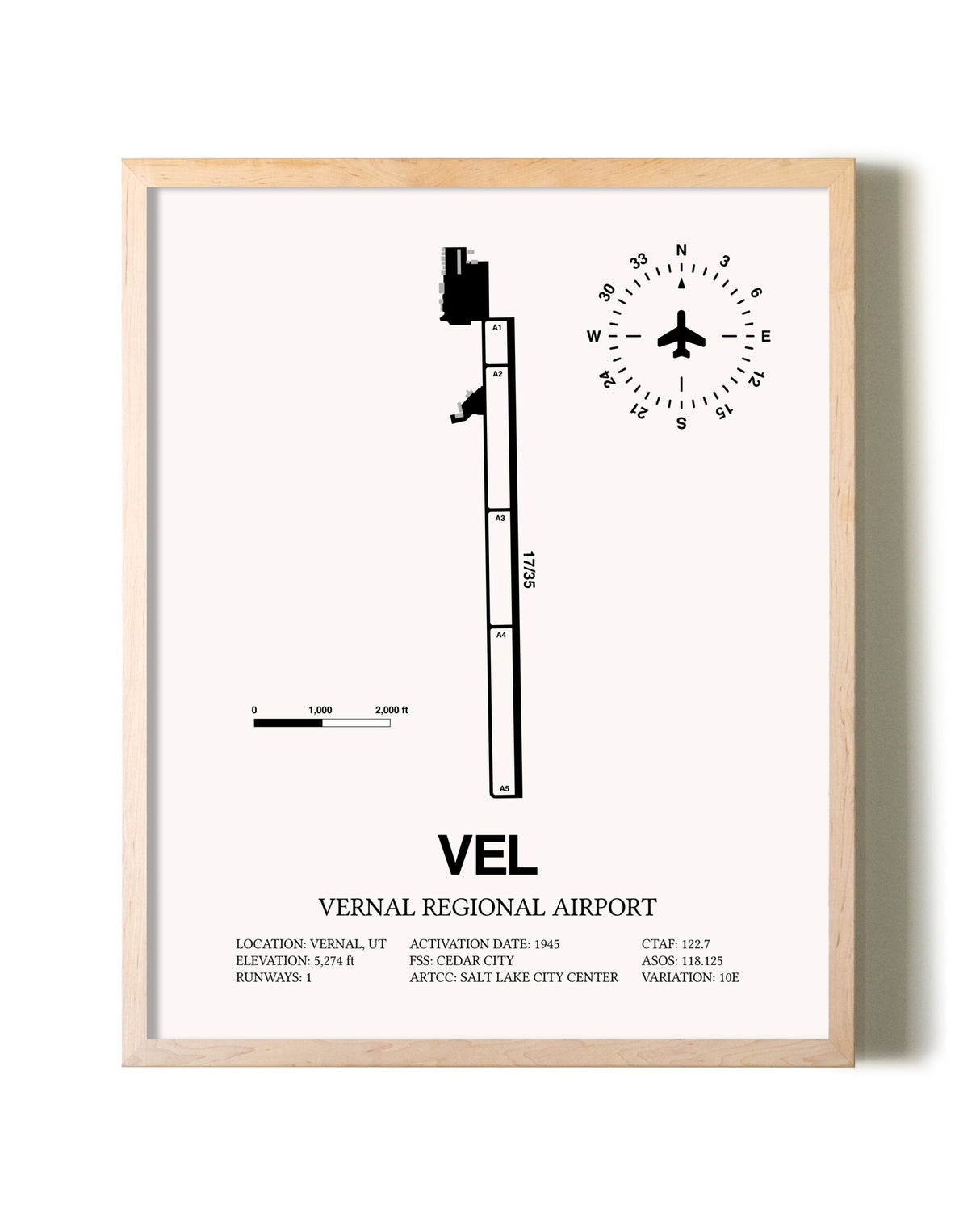 Vernal Regional Airport framed wall art in white frame