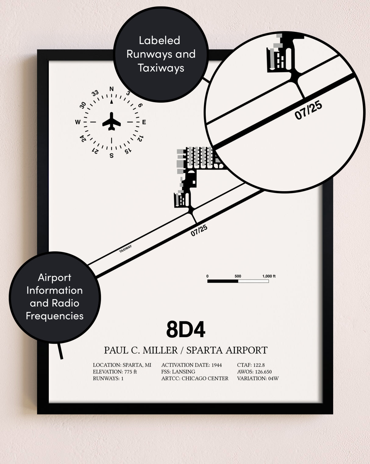 Framed Paul C Miller/Sparta Airport layout wall art poster