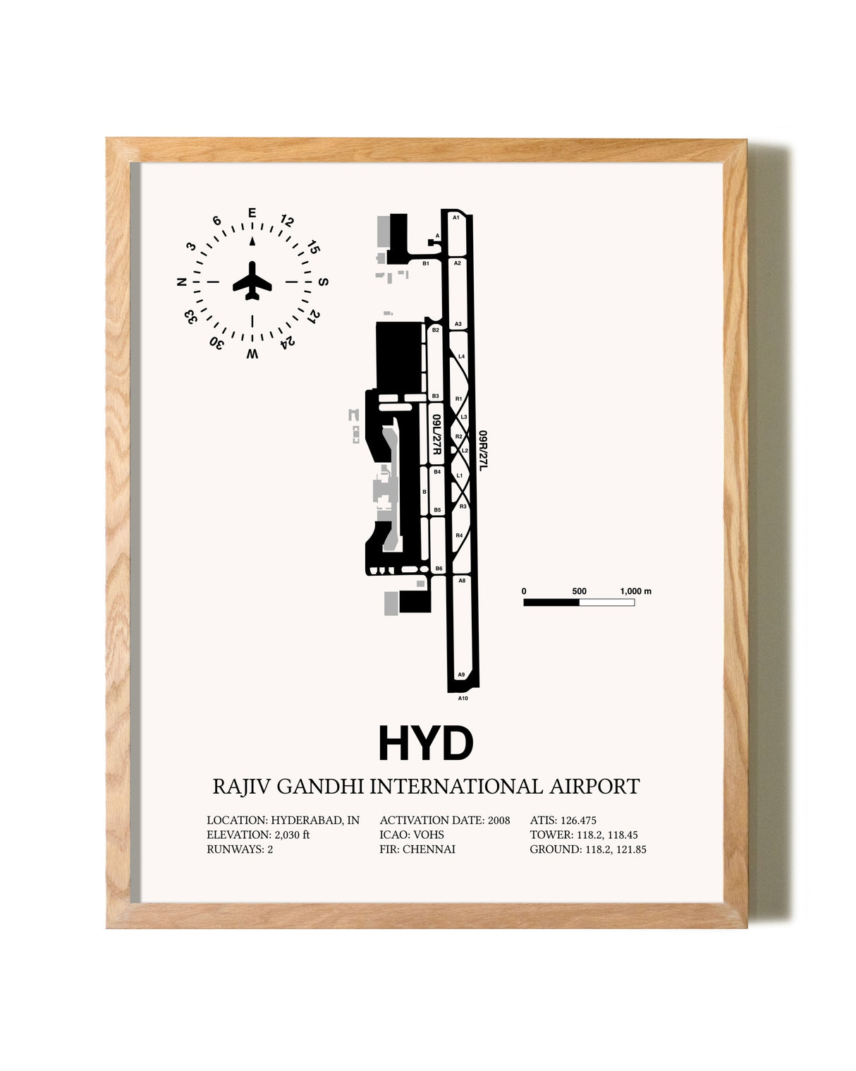 Rajiv Gandhi International Airport framed print in natural wood frame