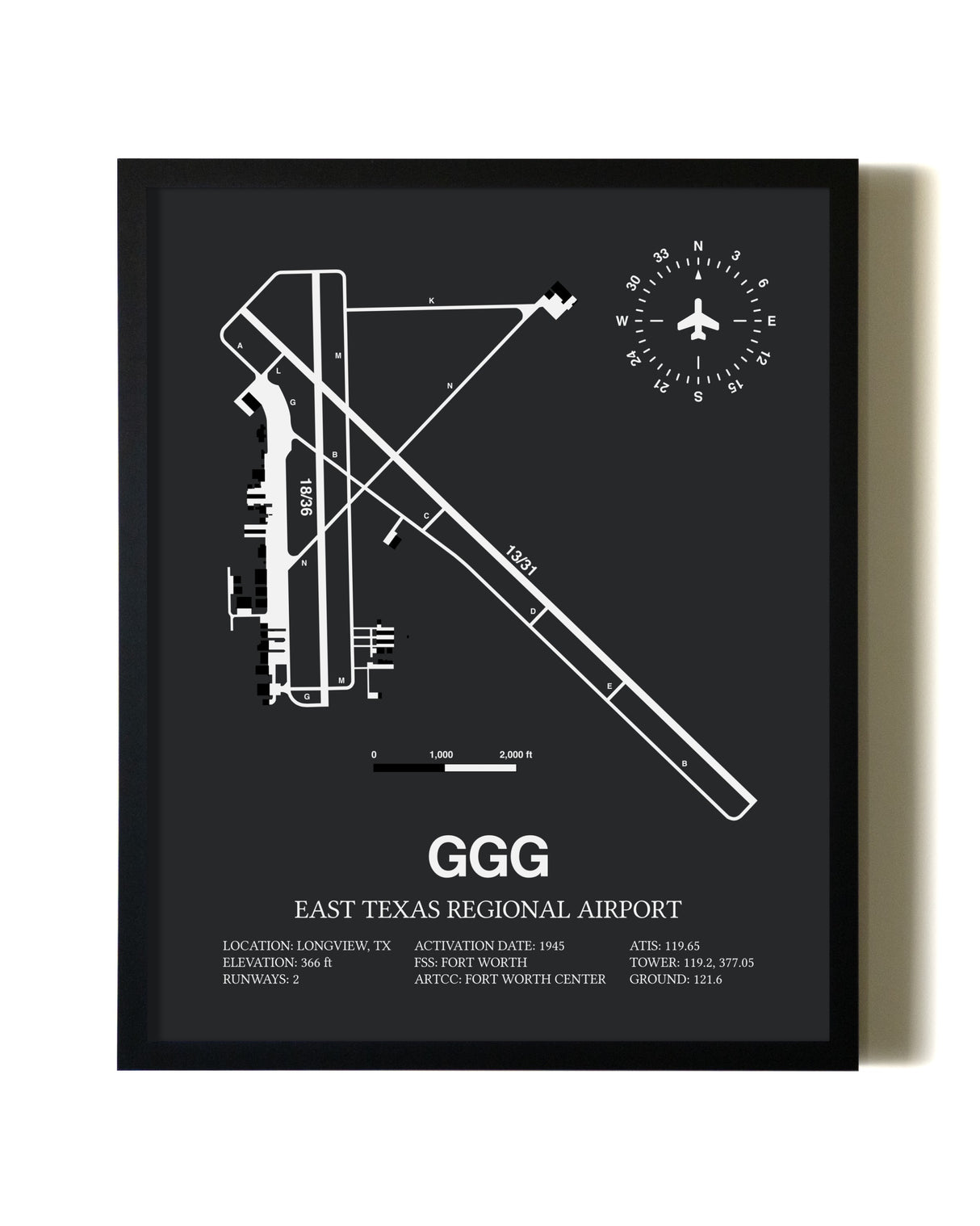 Unframed East Texas Regional Airport map print poster