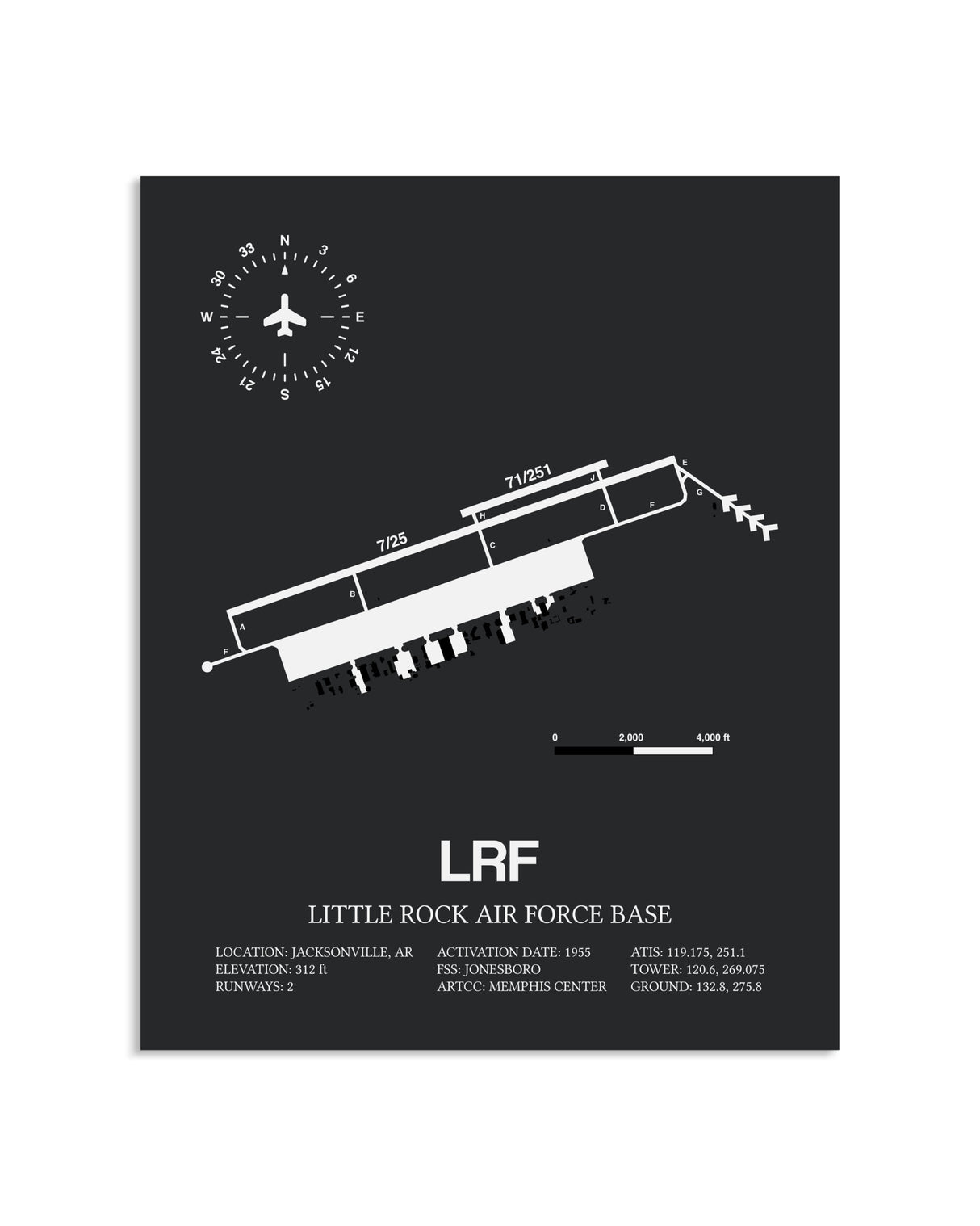 Gray Framed Little Rock Air Force Base layout wall art poster