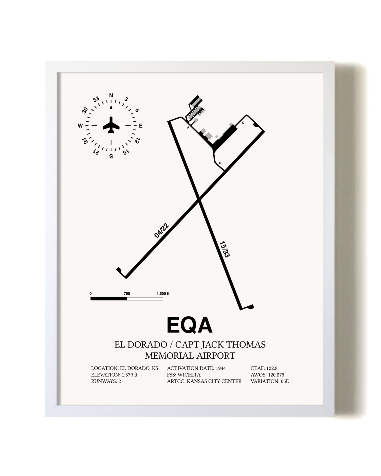 El Dorado / Captain Jack Thomas Memorial Airport airport map poster in oak frame