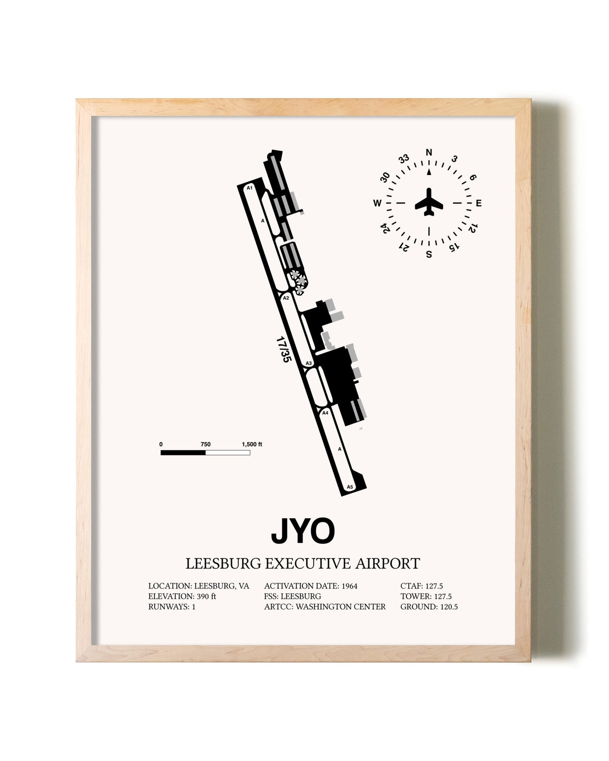 Leesburg Executive Airport framed wall art in white frame