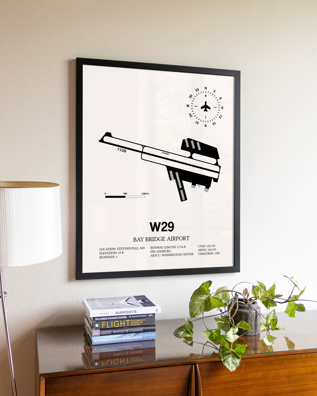 Bay Bridge Airport aviation wall décor in black wood frame