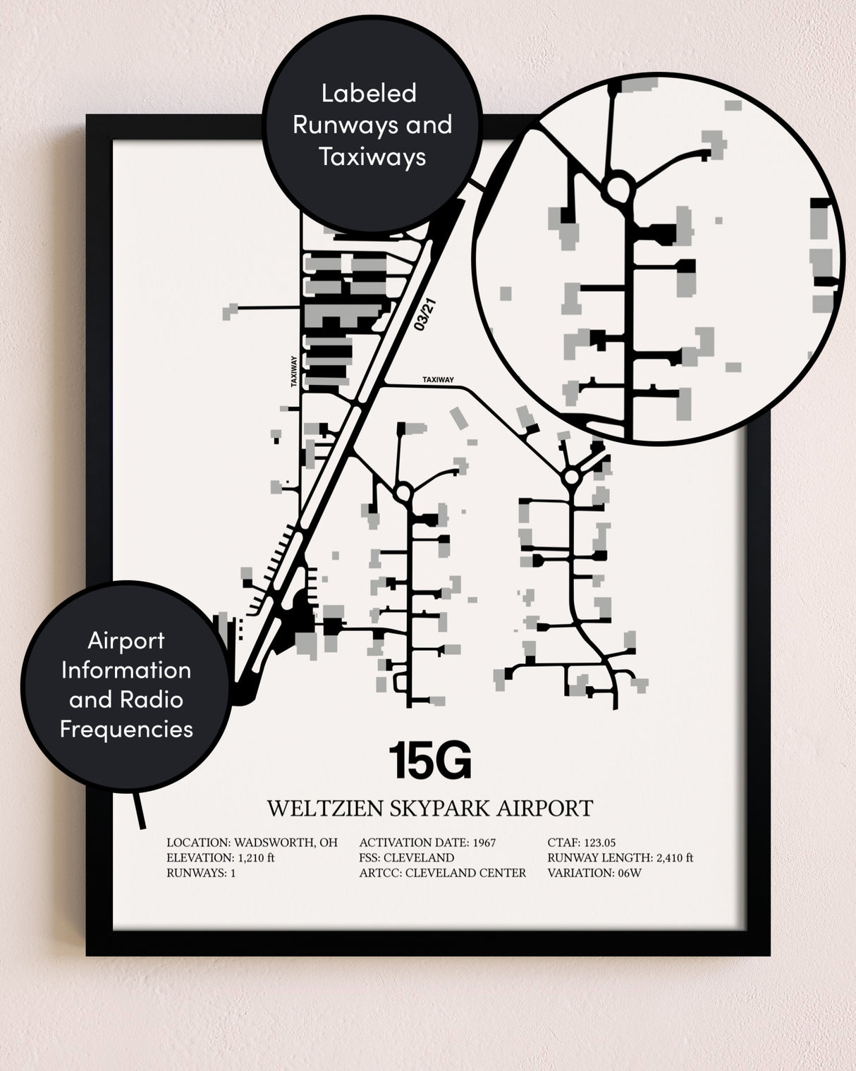 Framed Weltzien Skypark Airport layout wall art poster