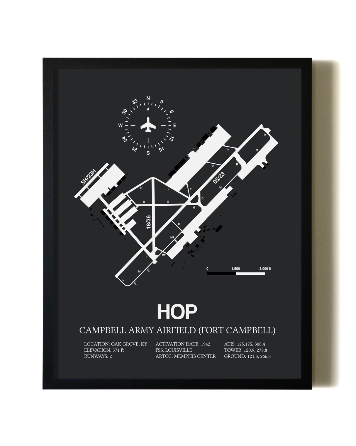 Unframed Campbell Army Airfield (Fort Campbell) map print poster