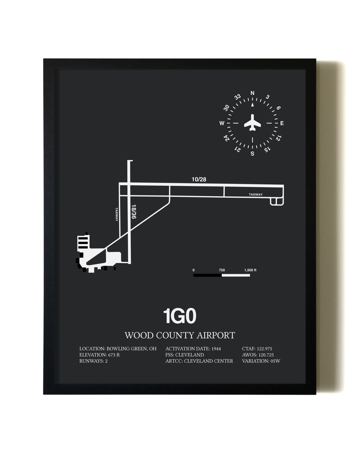 Unframed Wood County Airport map print poster