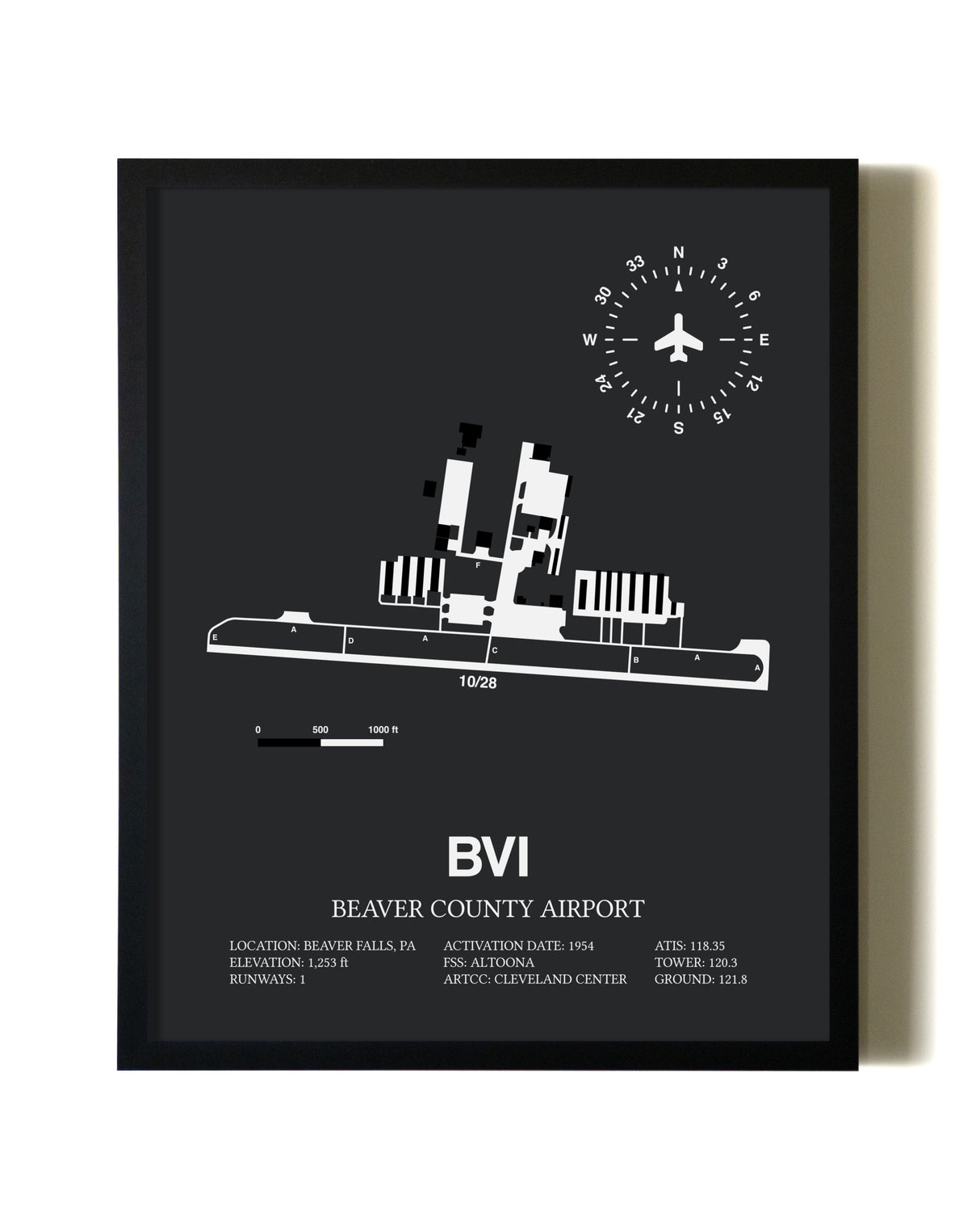 Unframed Beaver County Airport map print poster