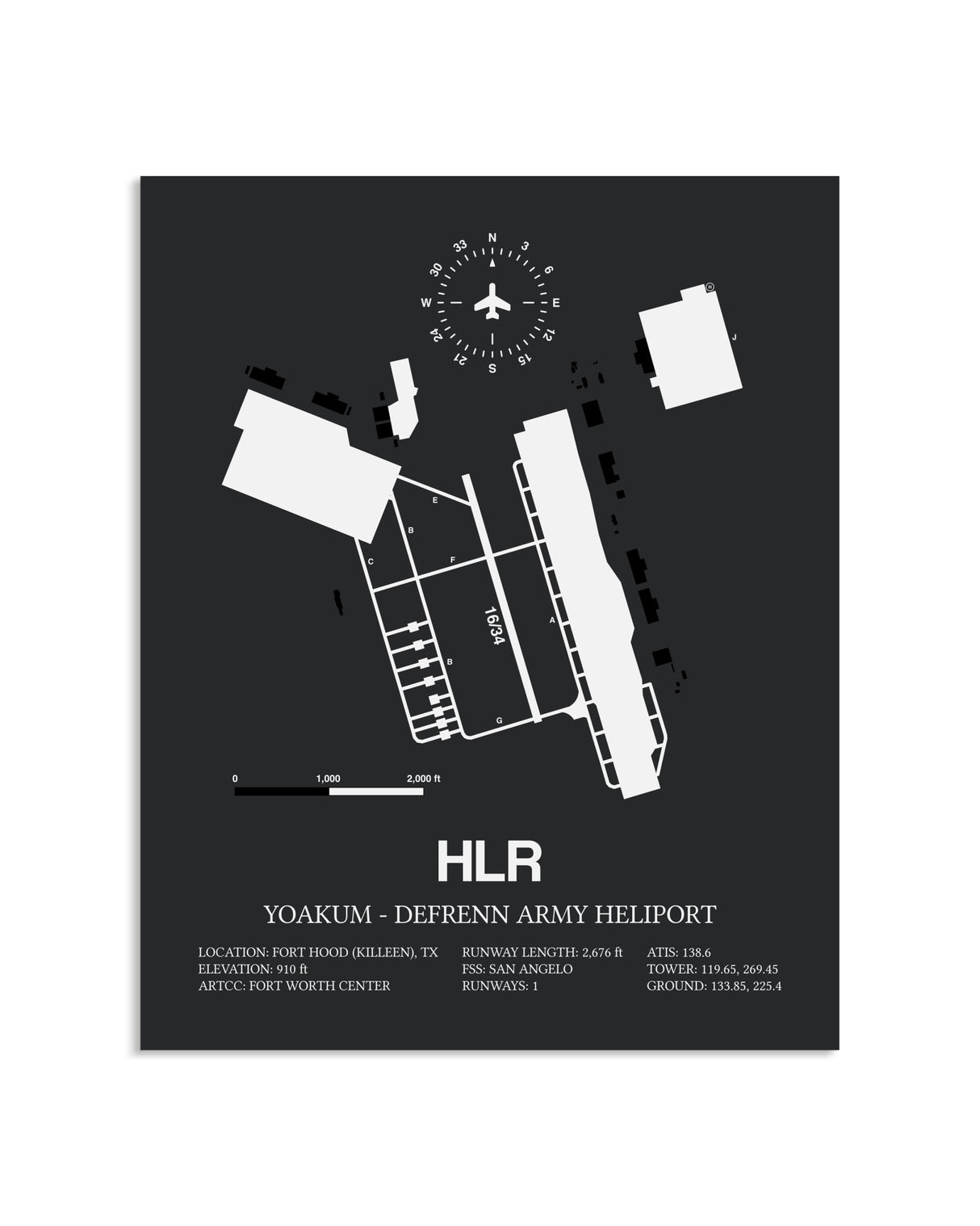 Gray Framed Yoakum-Defrenn Army Heliport layout wall art poster