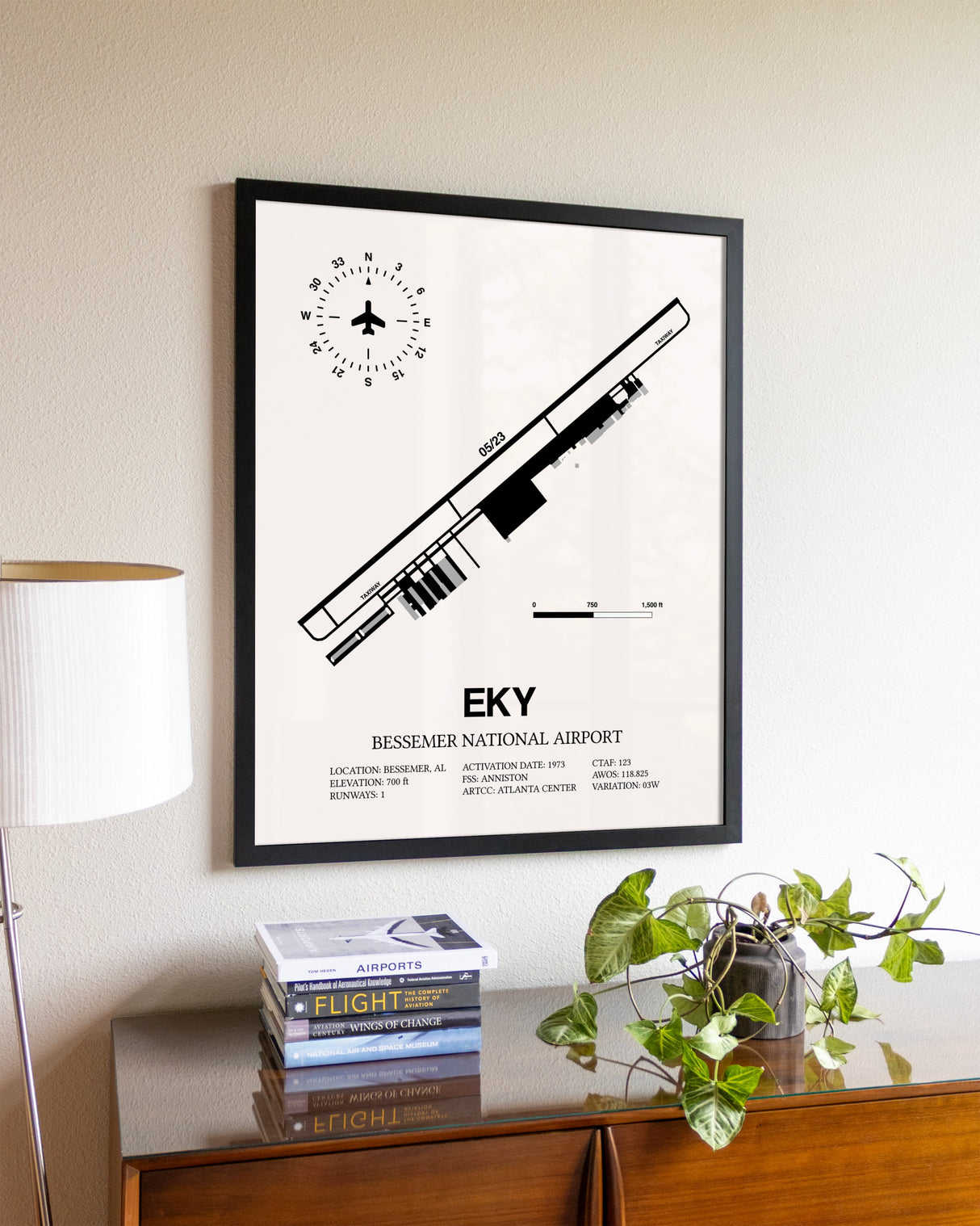 Bessemer National Airport aviation wall décor in black wood frame