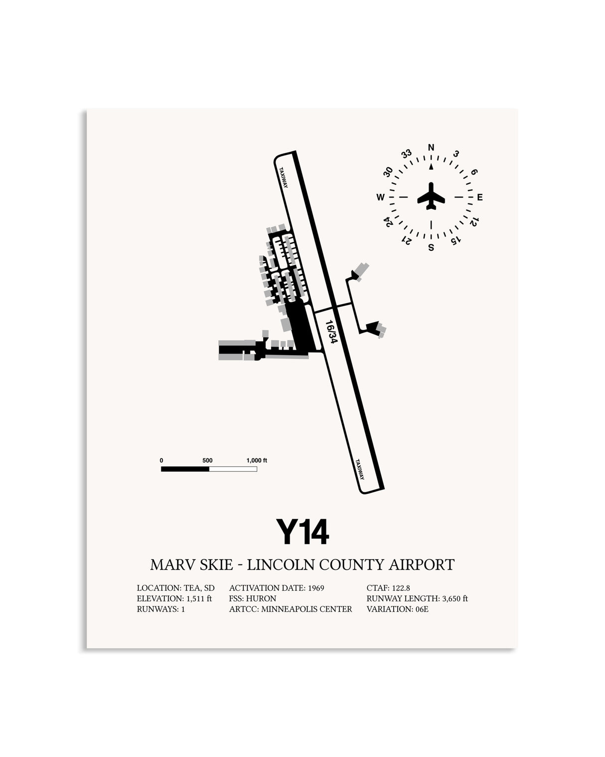 Gray Marv Skie-Lincoln County Airport framed poster displayed in an airplane hangar