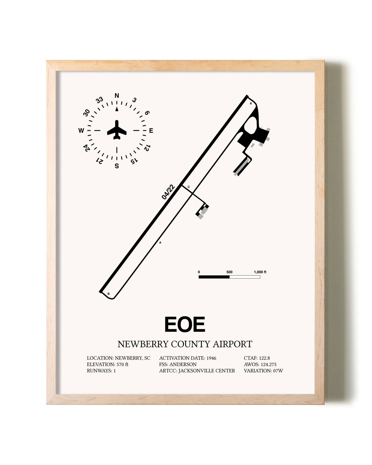 Newberry County Airport framed wall art in white frame