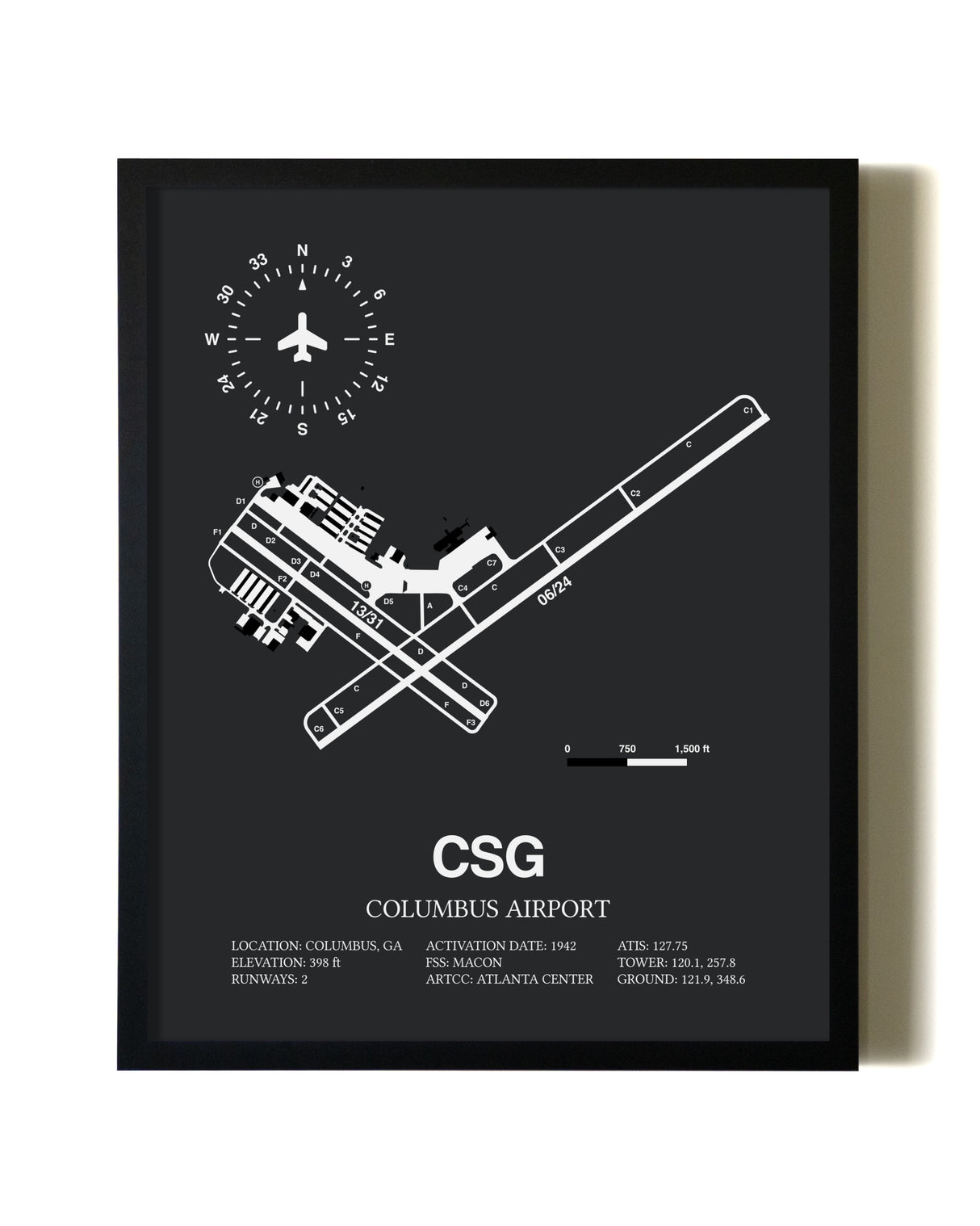 Unframed Columbus Airport map print poster